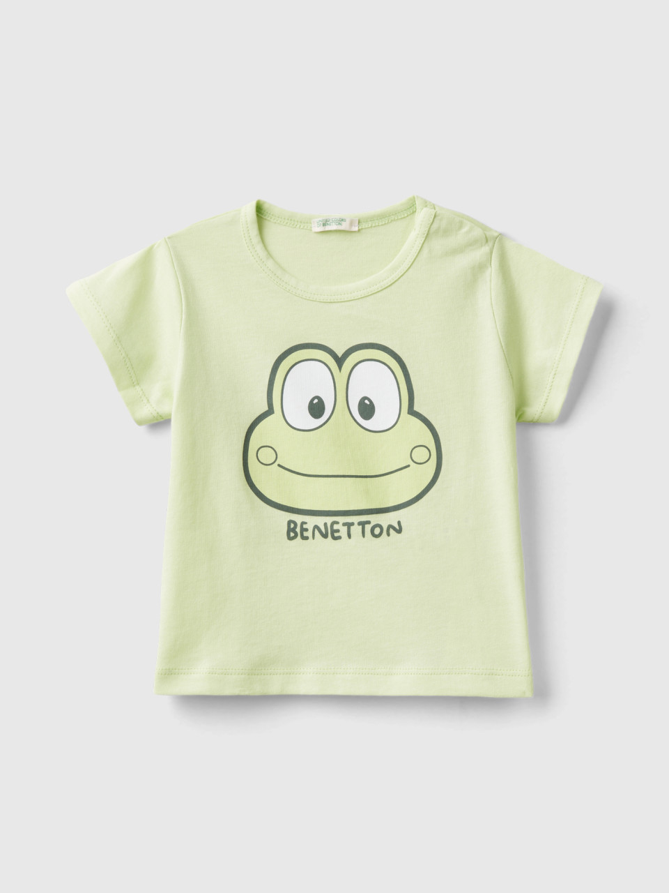 Benetton, T-shirt Aus Bio-baumwolle Mit Print, Gelbgrün, unisex