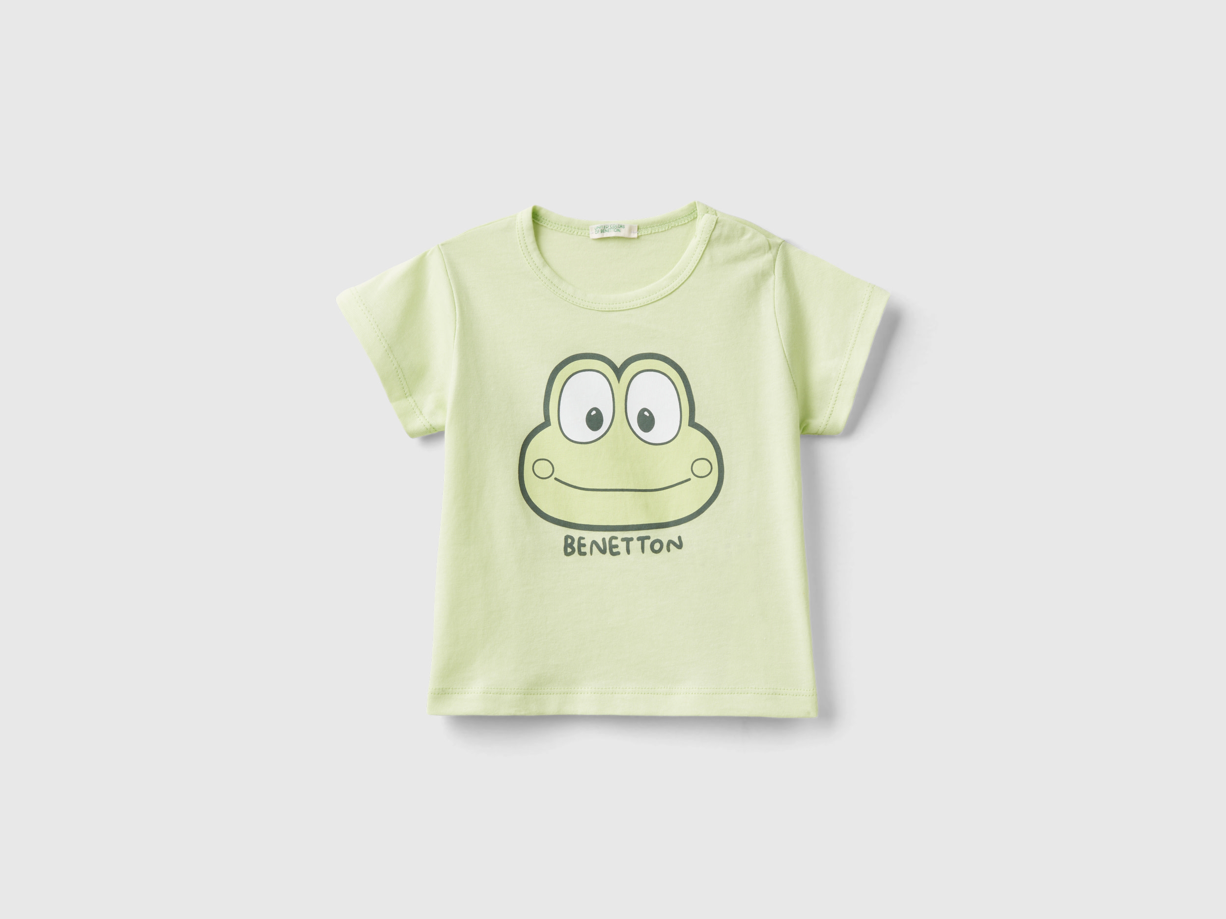 Image of Benetton, Organic Cotton T-shirt With Print, size 82, Lime, Kids