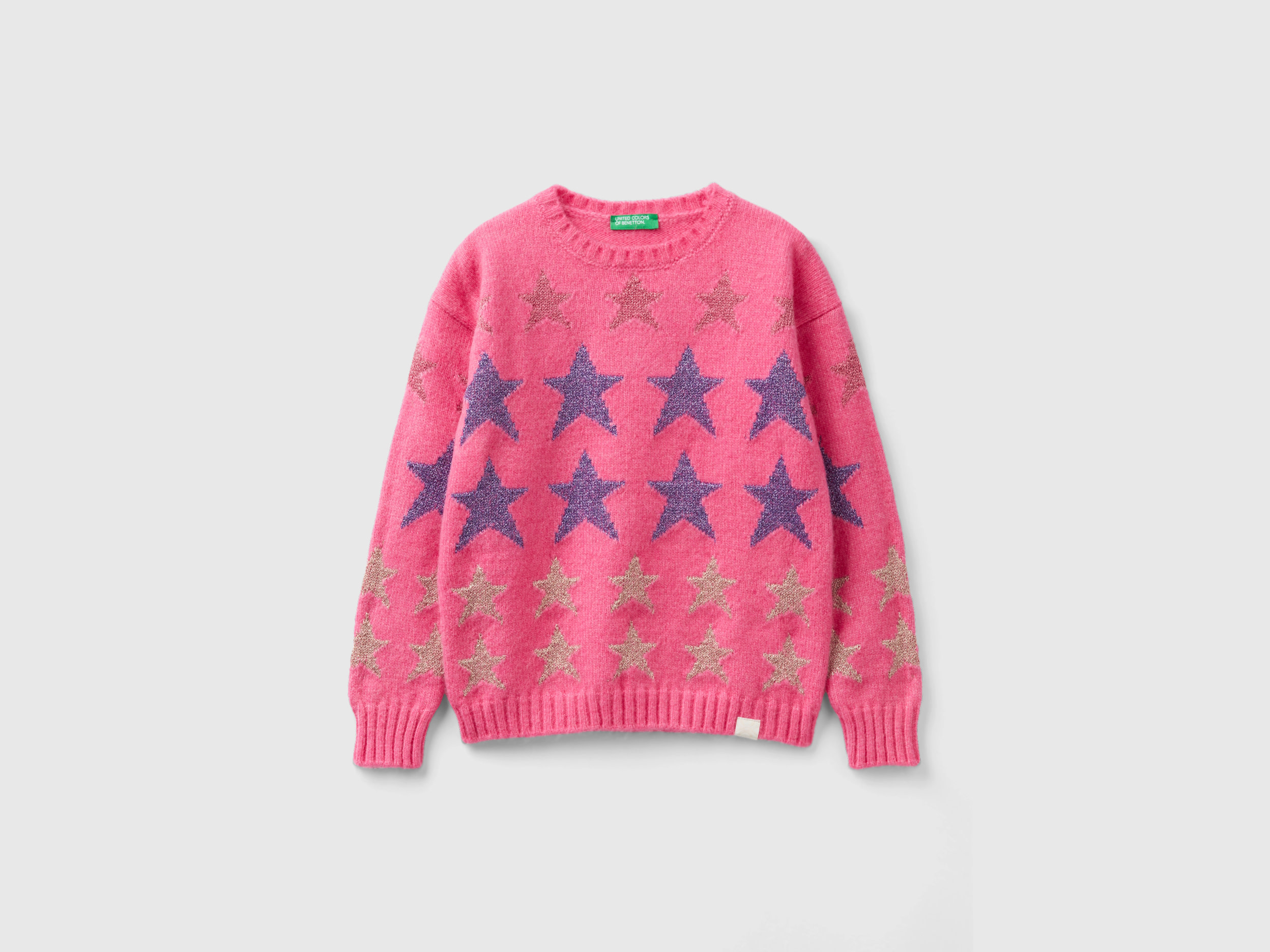 Benetton, Sweater With Lurex Stars, size 3XL, Fuchsia, Kids
