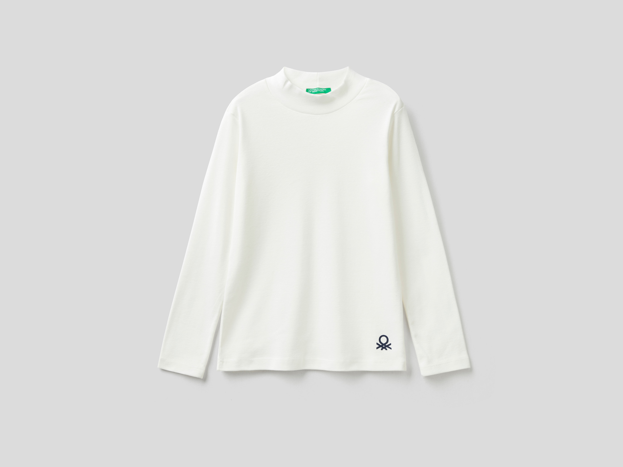 Benetton, T shirt Dolcevita In Caldo Cotone Bio, Bianco Panna, Bambini