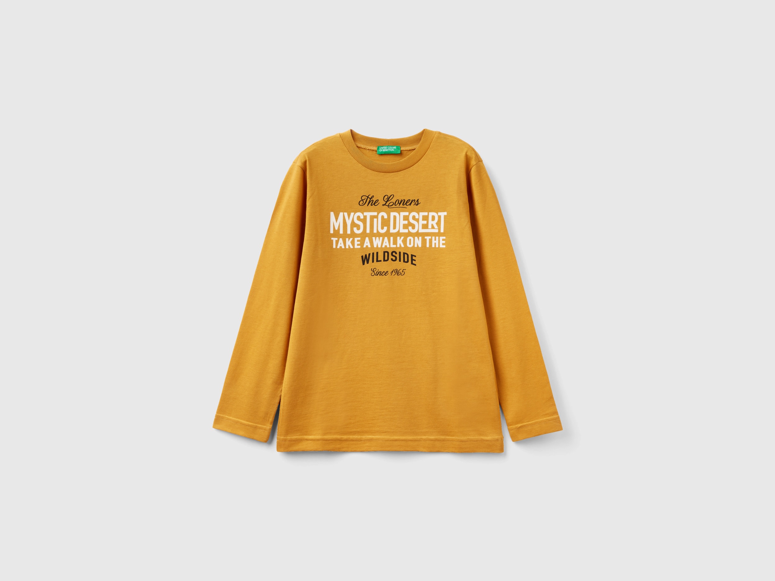Benetton, Long Sleeve T-shirt In Organic Cotton, size S, Mustard, Kids