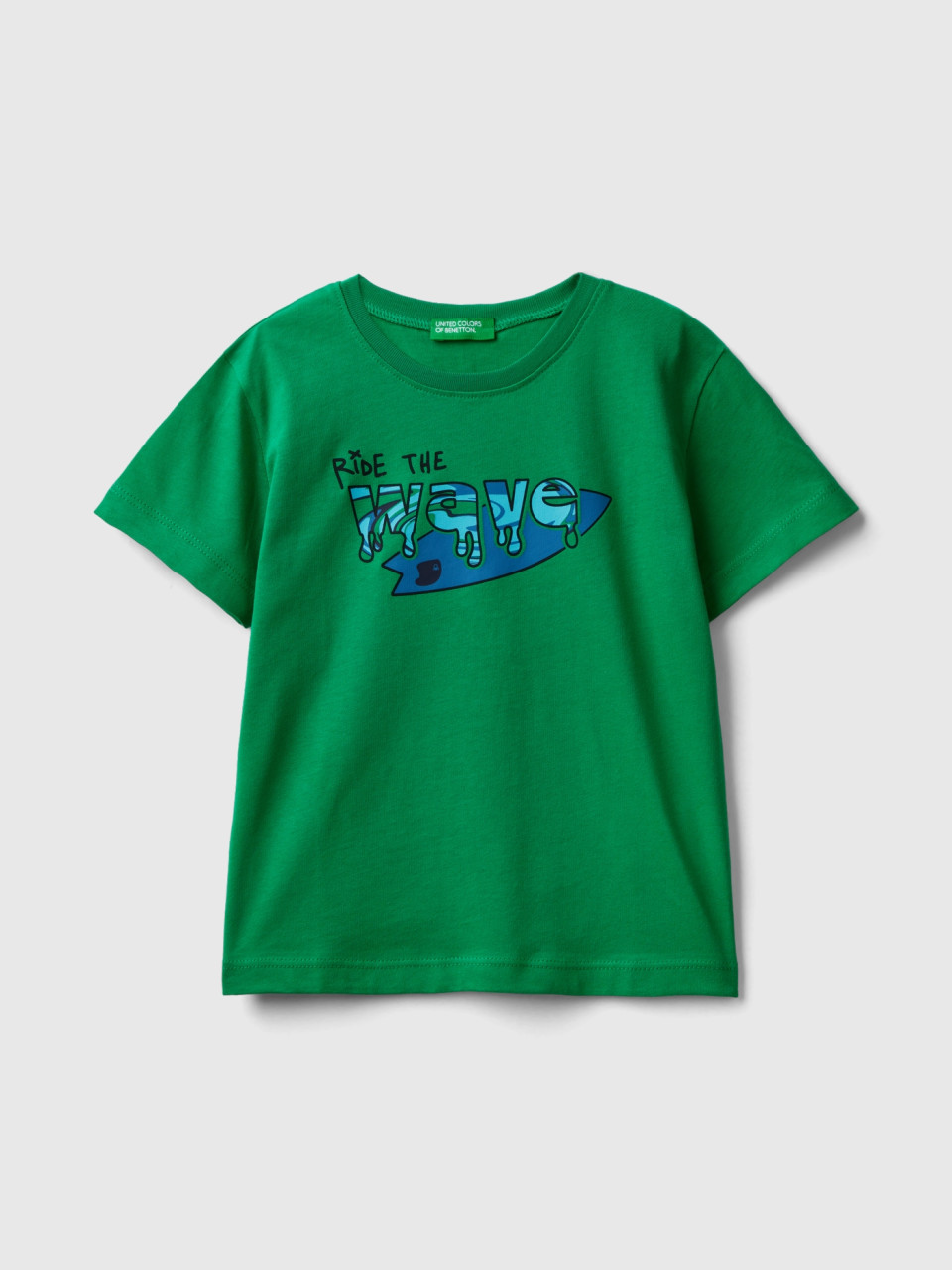 Benetton, T-shirt Con Dettagli Fluo, Verde, Bambini