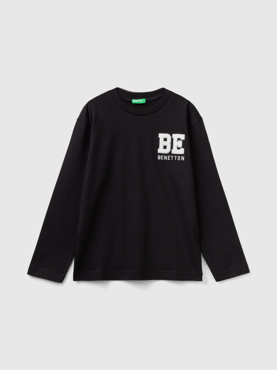 Benetton, T-shirt Chaud En 100 % Coton Bio, Noir, Enfants