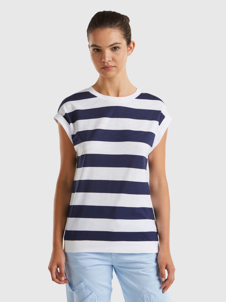 Benetton, Striped T-shirt In 100% Cotton, Multi-color, Women