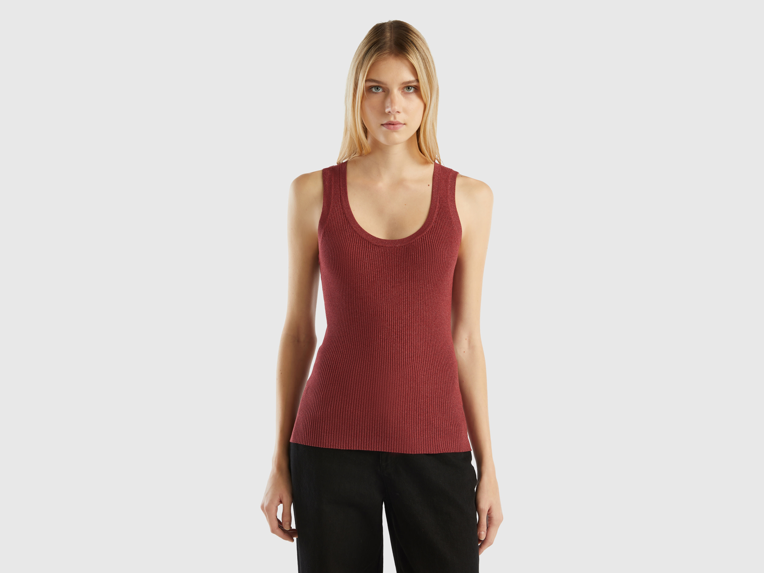 Benetton, Ribbed Tank Top With Lurex, size XS-S, Burgundy, Women