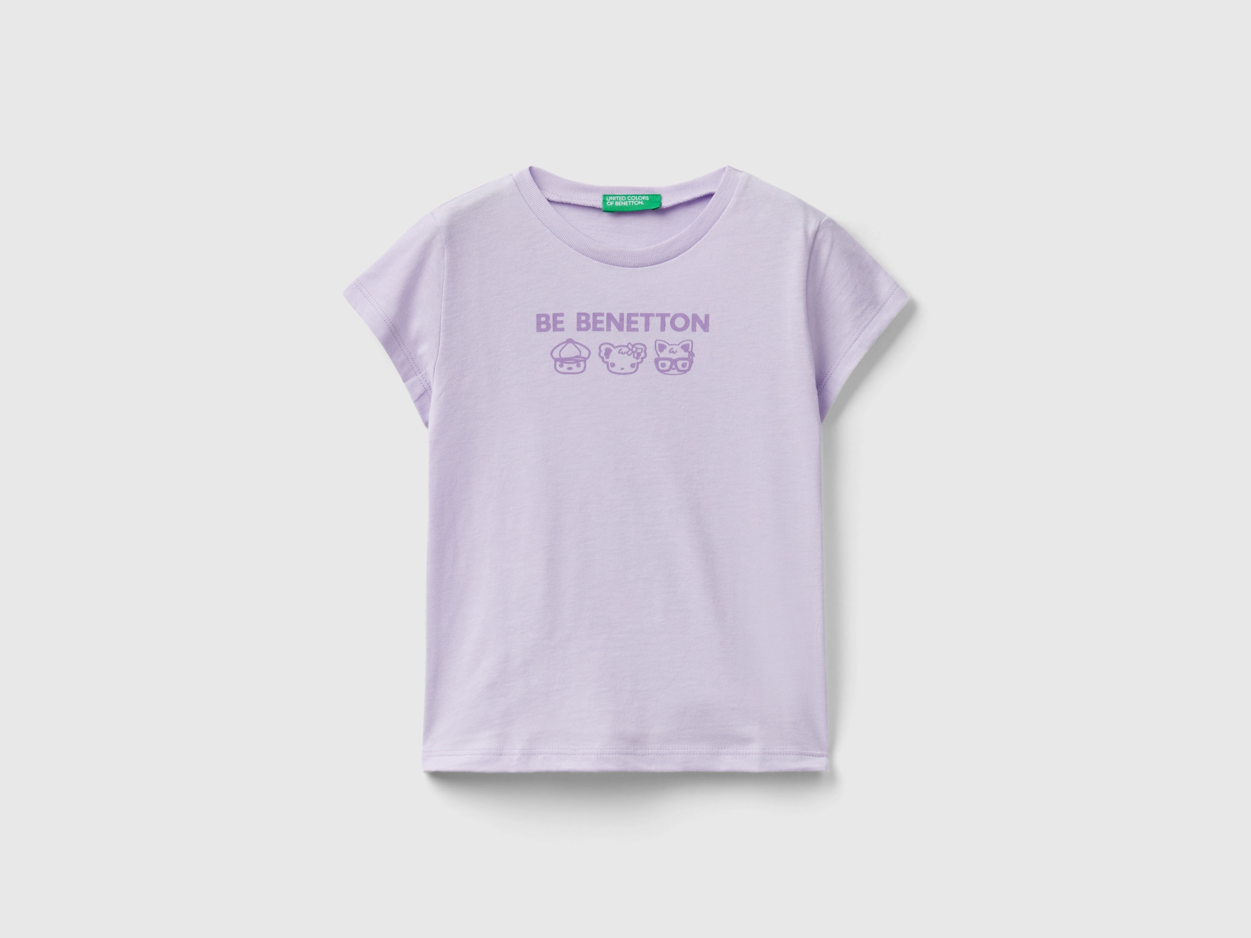 Image of Benetton, 100% Cotton T-shirt With Print, size 90, Lilac, Kids