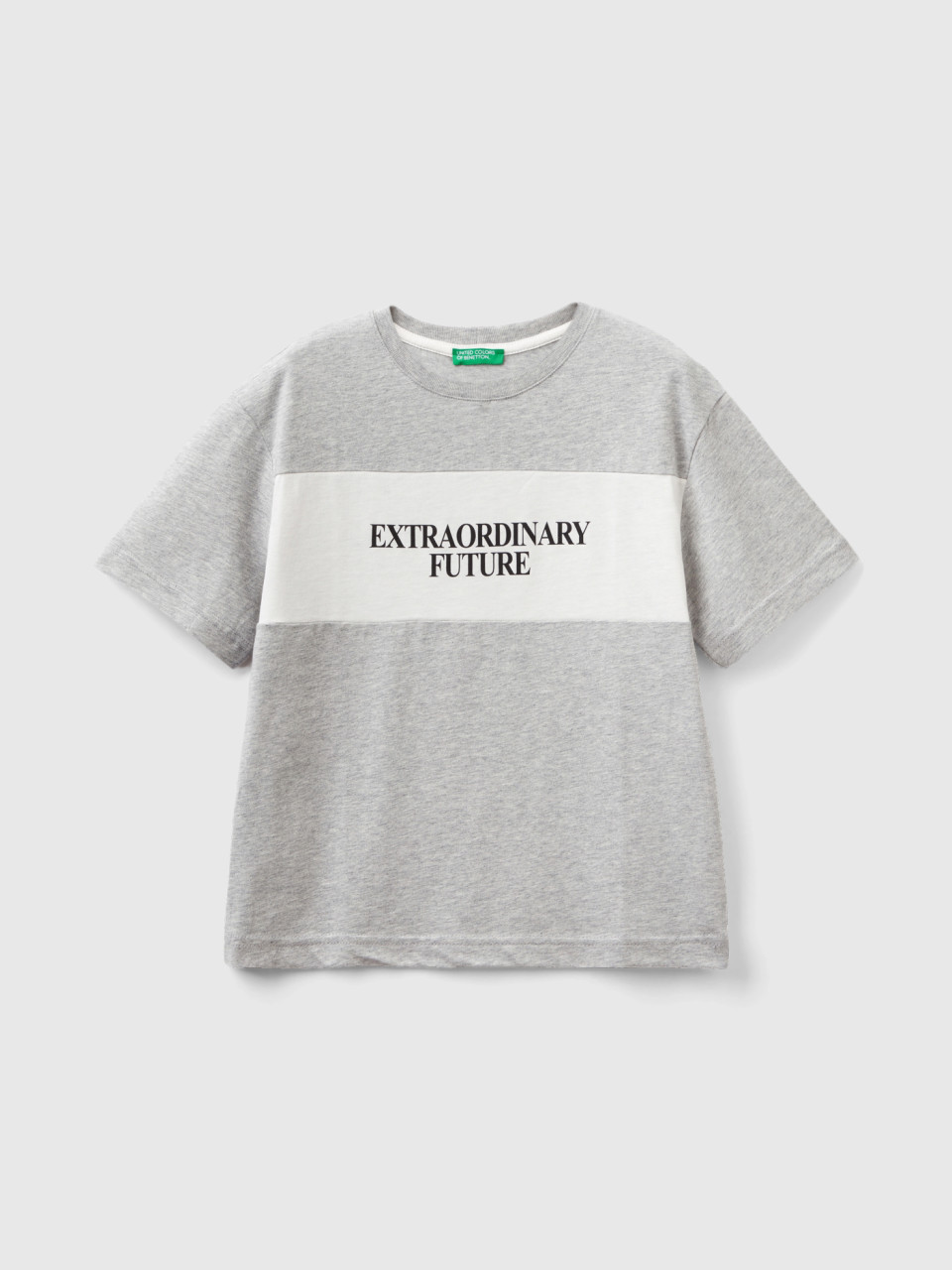 Benetton, T-shirt With Slogan In Organic Cotton, Light Gray, Kids