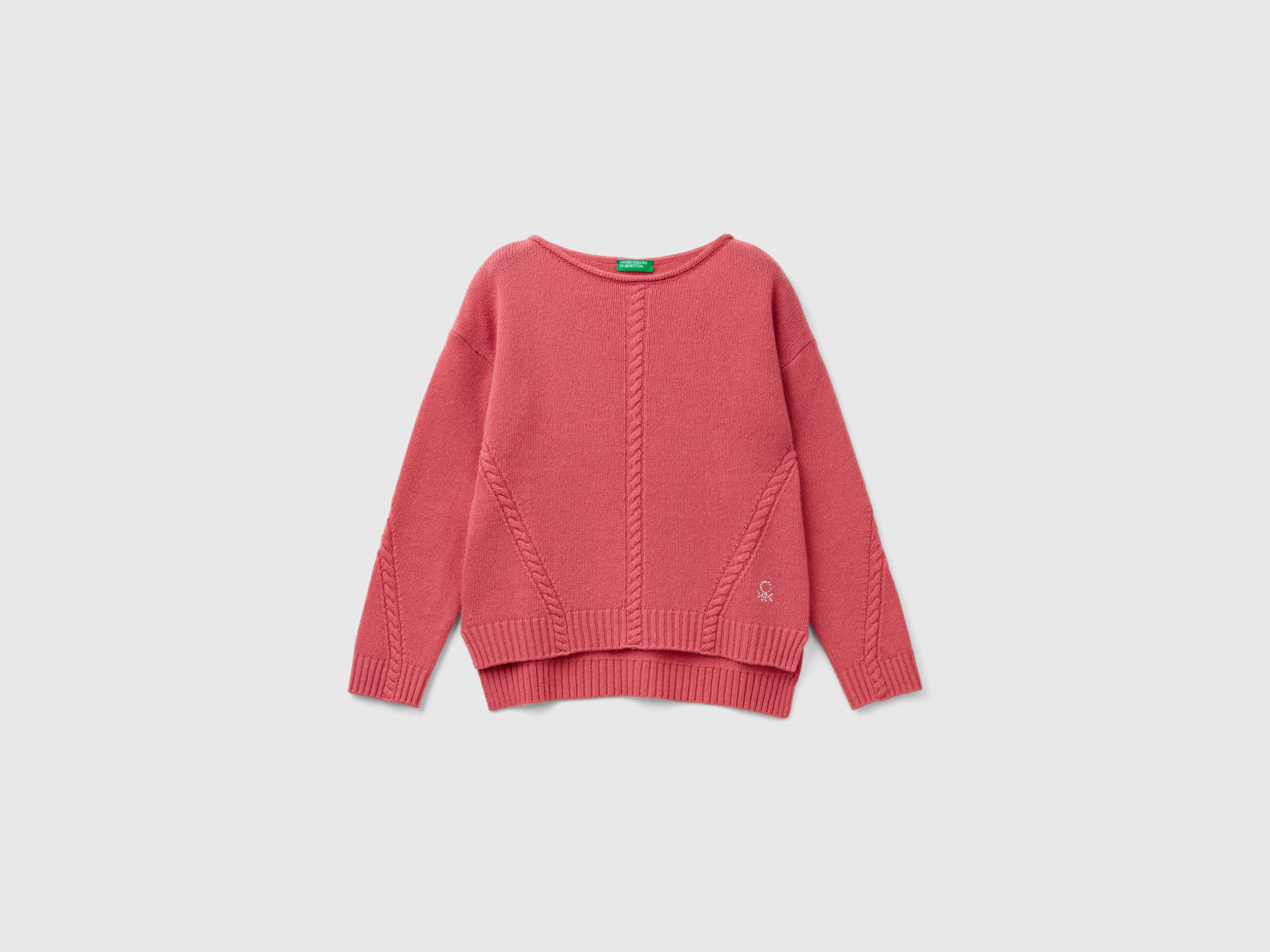 Benetton, Maglia Con Trecce In Misto Lana, Malva, Bambini