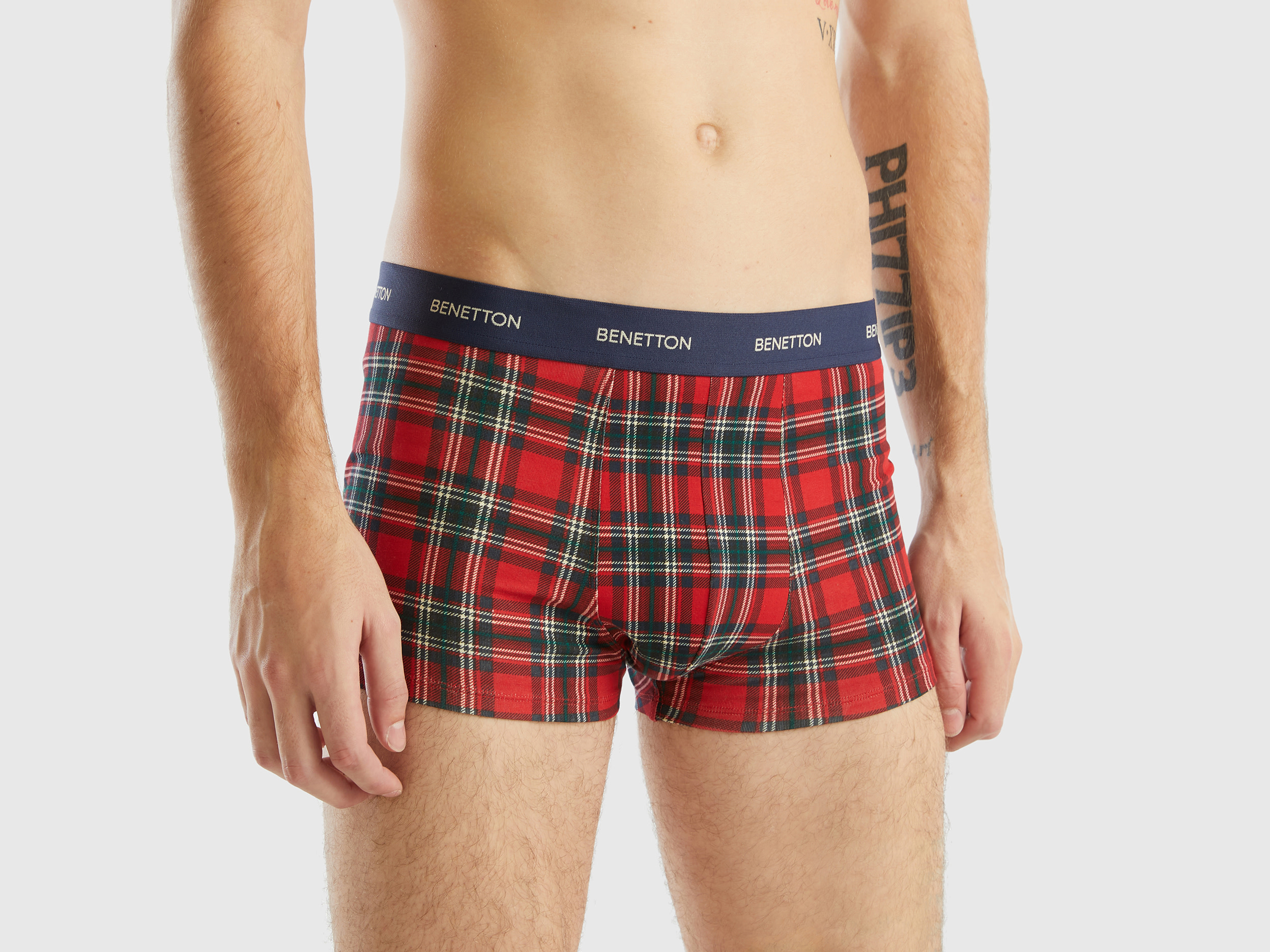 Benetton, Red And Blue Tartan Boxer Shorts, size S, Red, Men