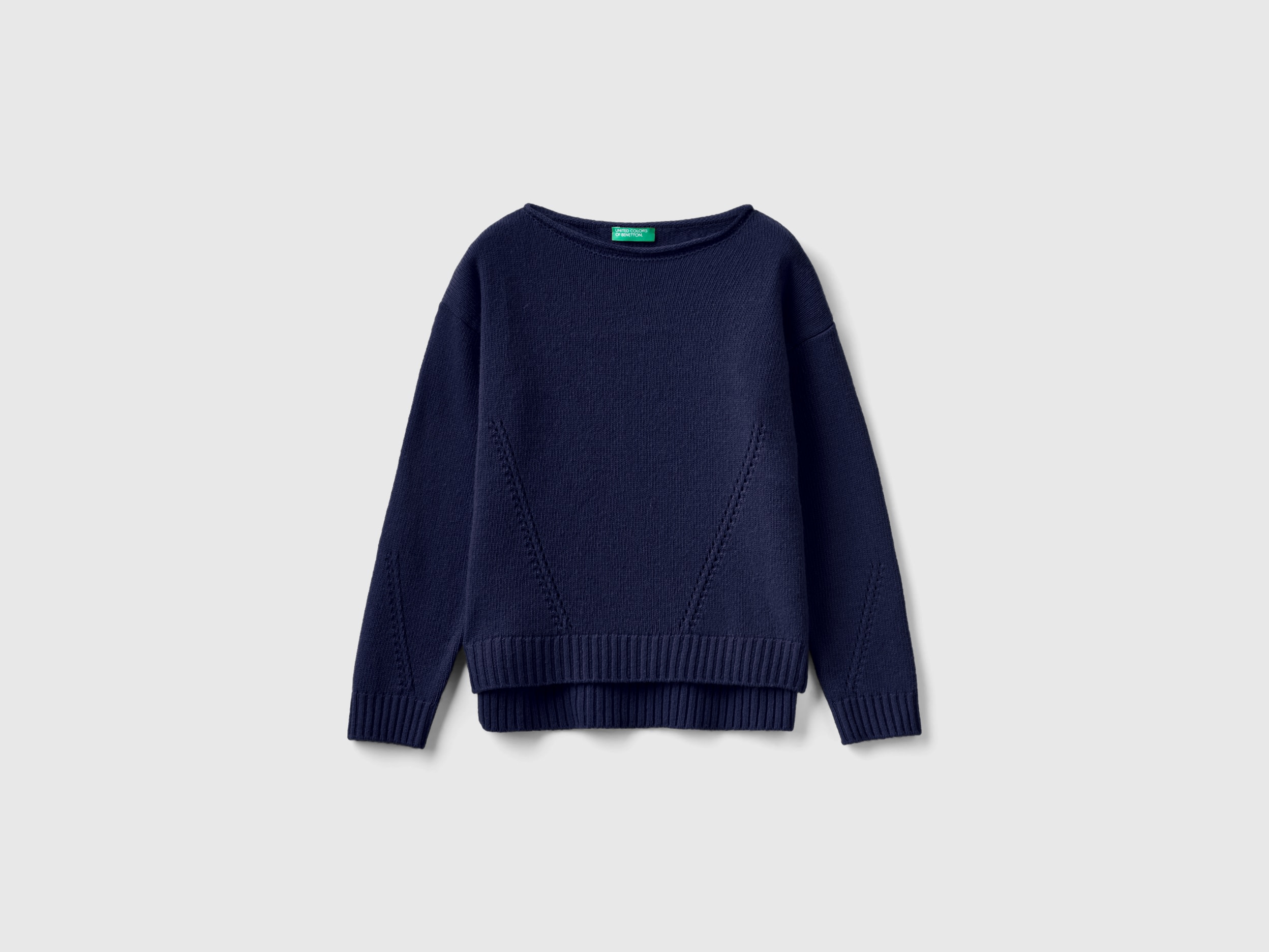 Benetton, Knit Sweater With Playful Stitching, size XL, Dark Blue, Kids