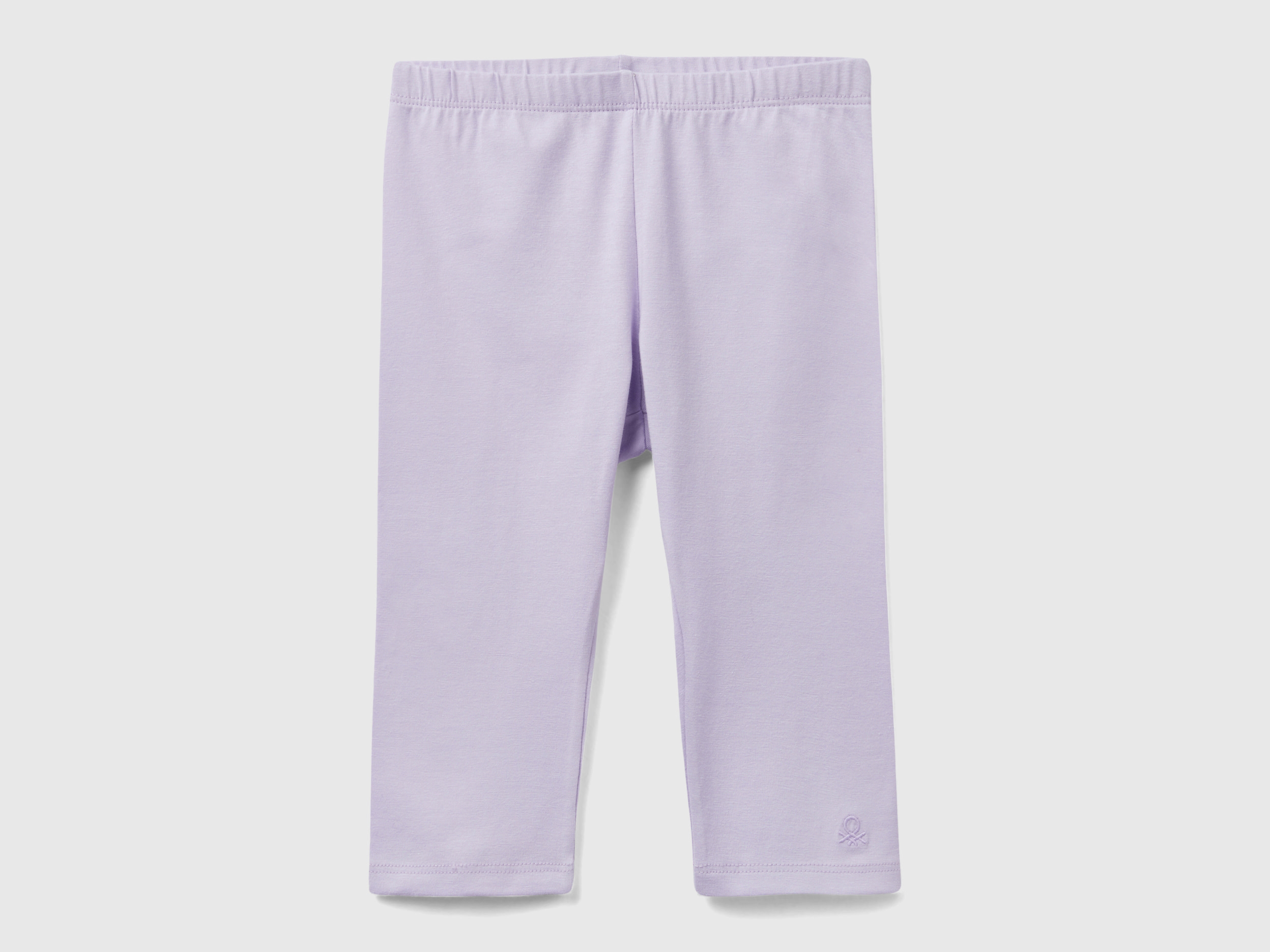 Benetton, Leggings A 3/4 In Cotone Elasticizzato, Lilla, Bambini
