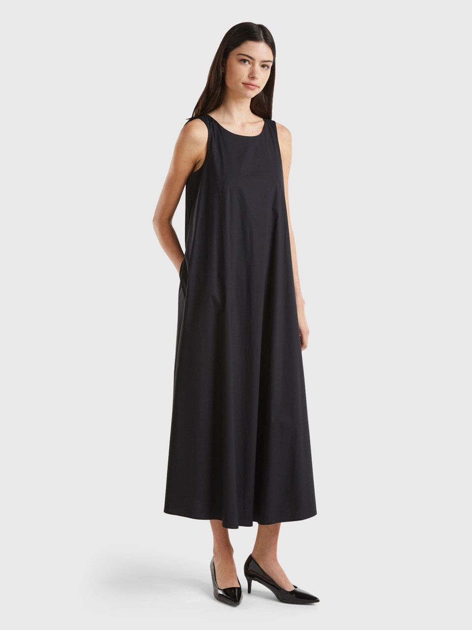 Benetton, Long Sleeveless Dress, Black, Women