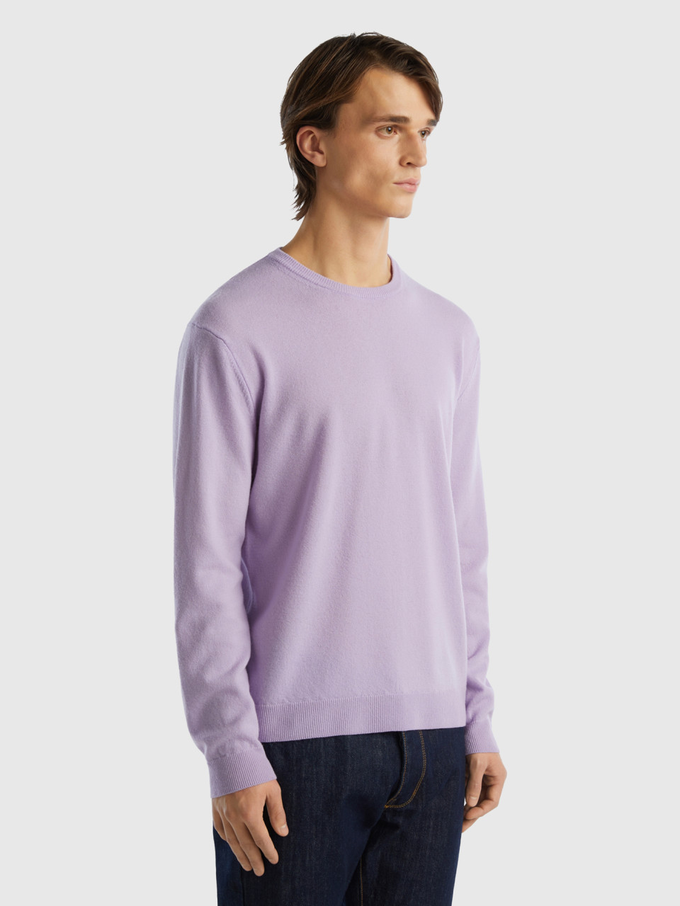 Benetton, Lilac Crew Neck Sweater In Pure Merino Wool, Lilac, Men
