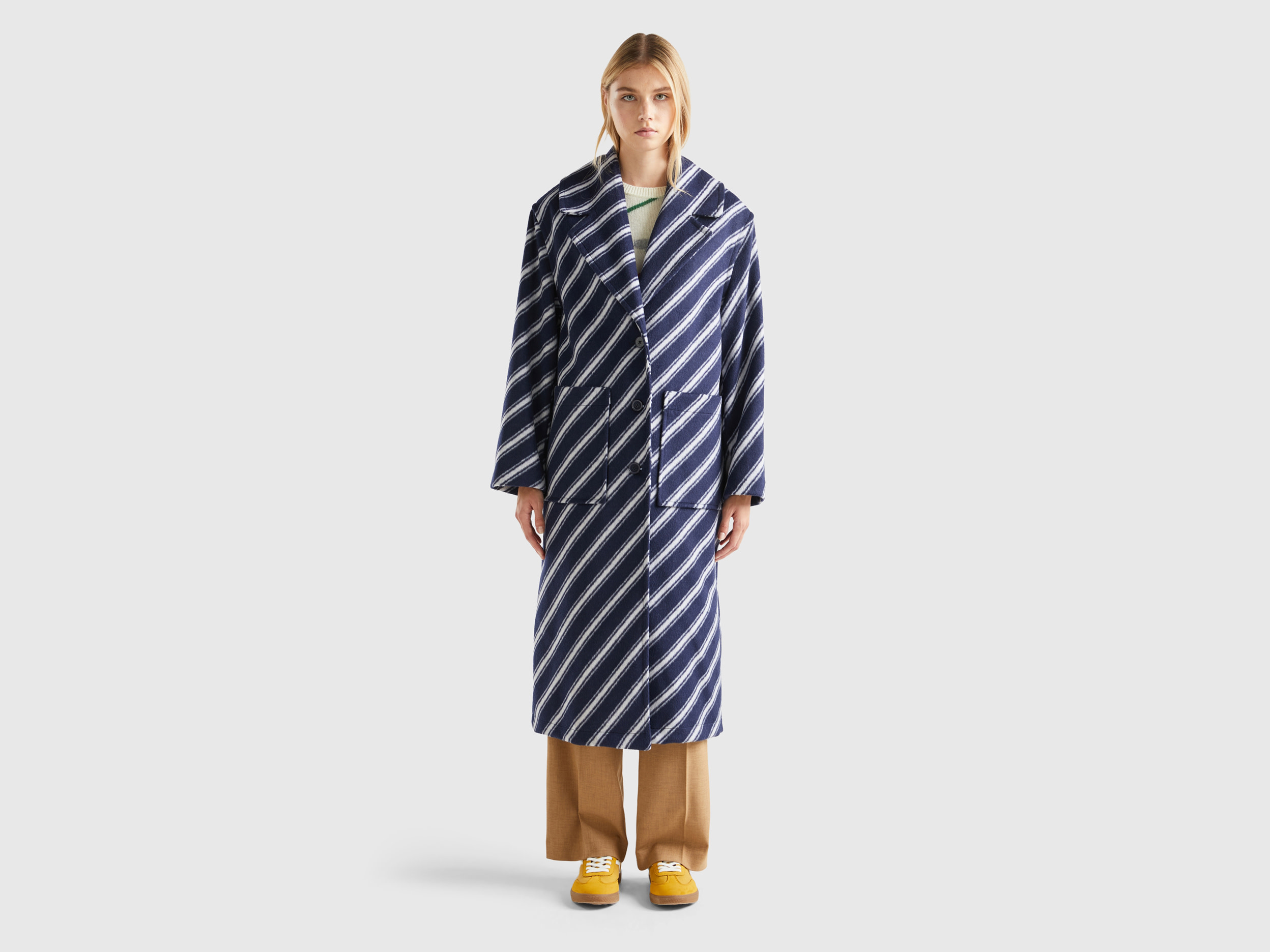 Benetton, Regimental Striped Coat, size XS, Blue, Women