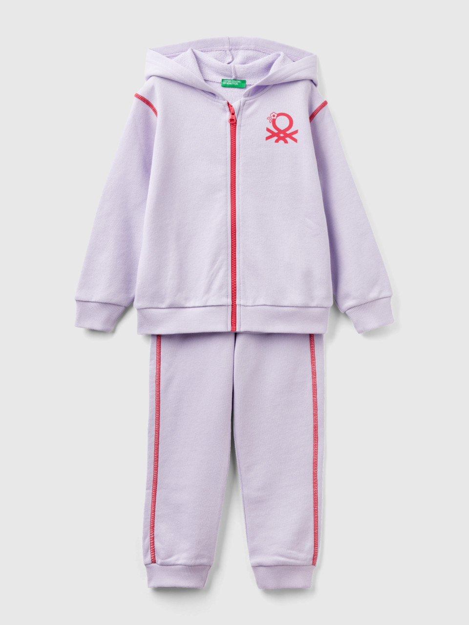 Benetton, Sweat Tracksuit In 100% Cotton, Lilac, Kids