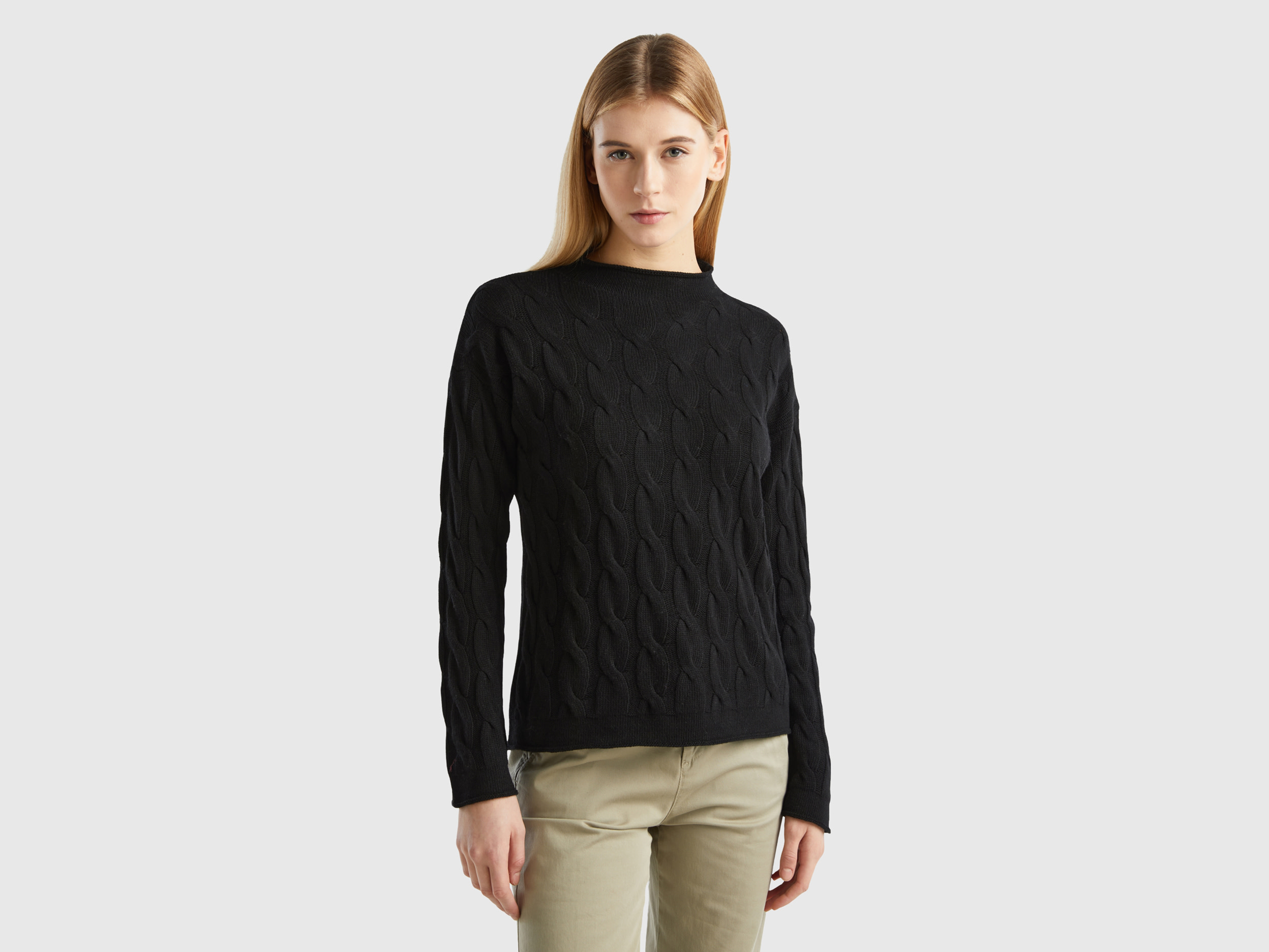 Benetton, Cable Knit Sweater, size XS, Black, Women