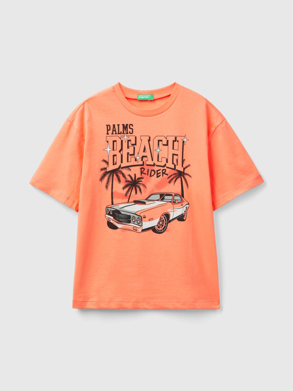 Benetton, T-shirt Over Fit Mit Print, Orange, male