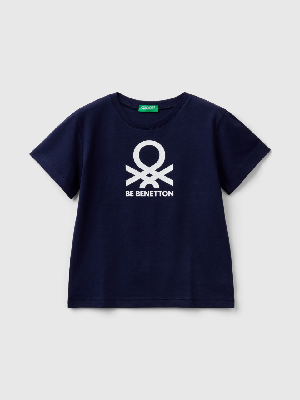 Benetton, T-shirt 100 % Coton À Logo, Bleu Foncé, Enfants