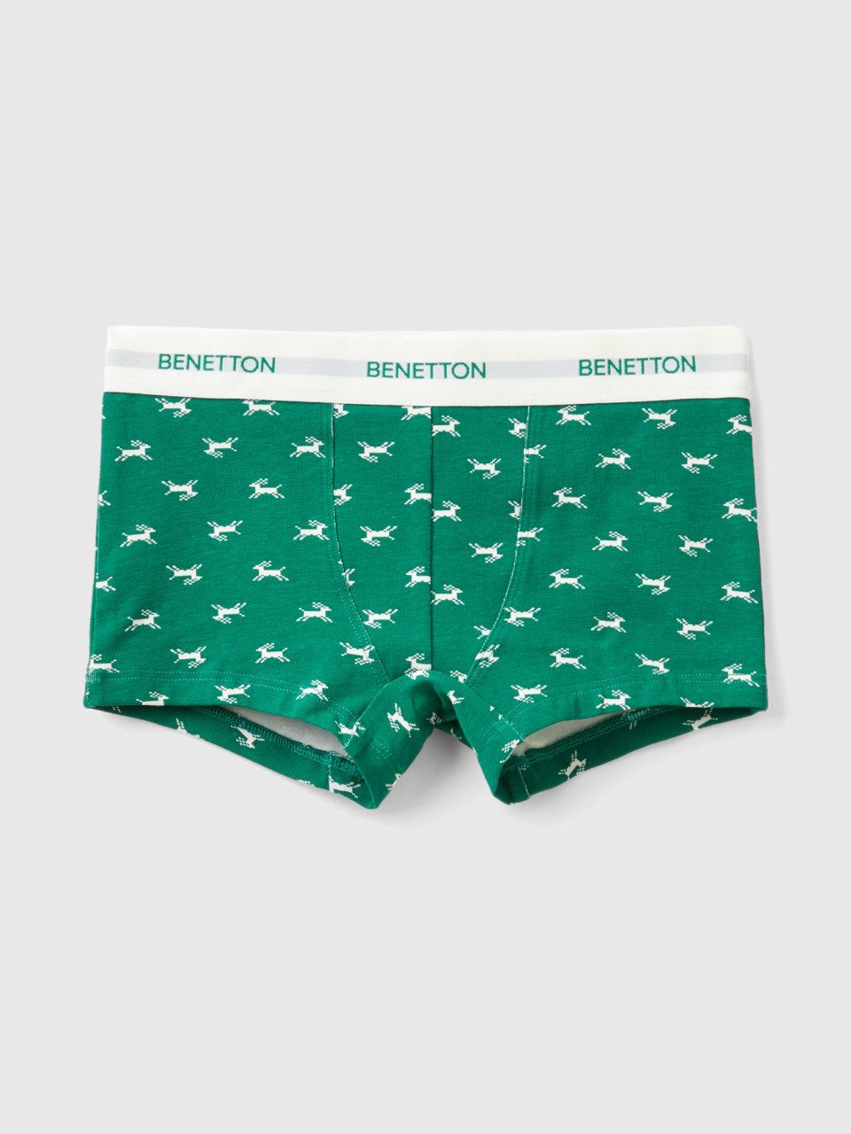 Benetton, Green Boxers With Reindeer Print, Green, Kids