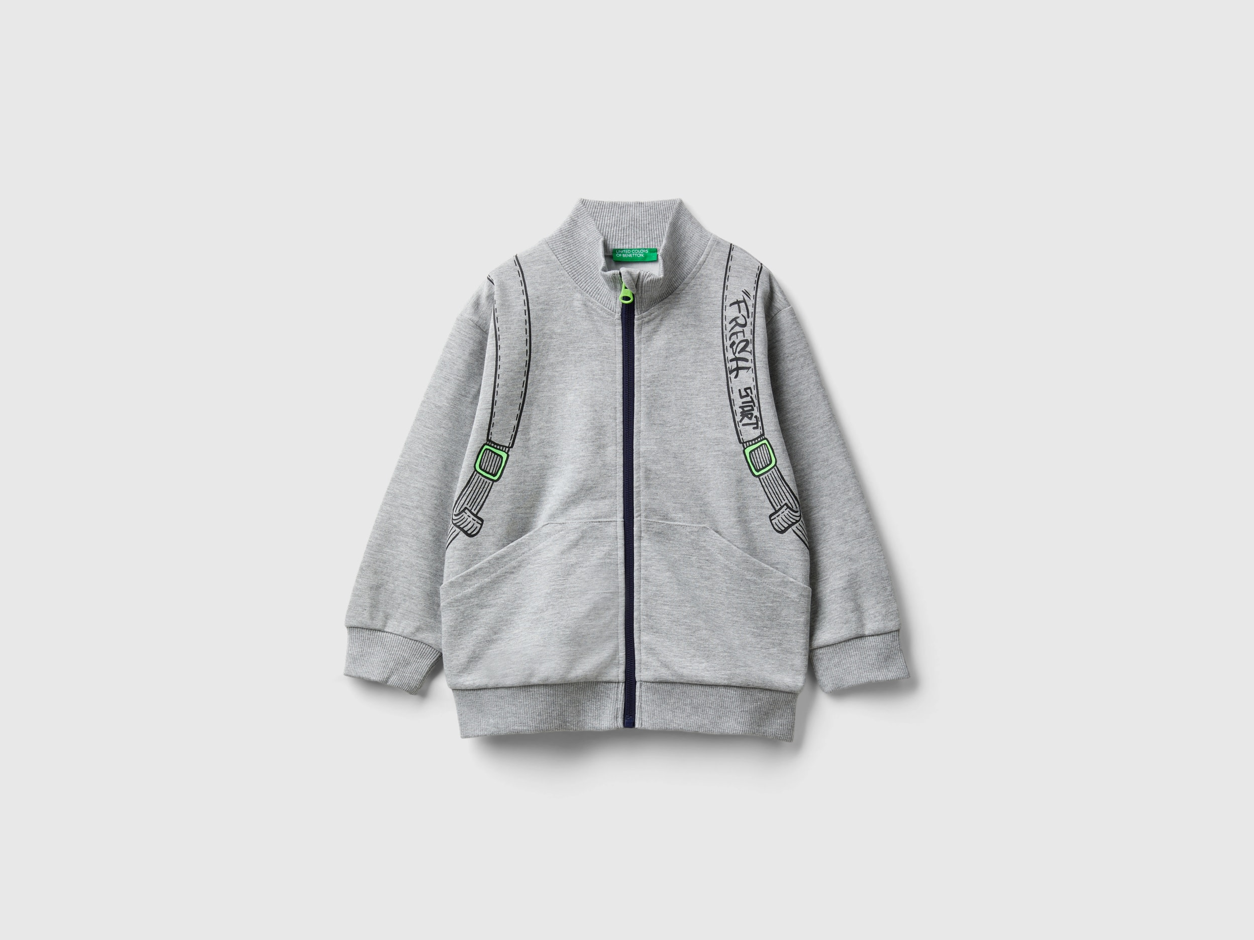 Benetton, Felpa Collo Alto Con Stampa Zaino, Grigio, Bambini