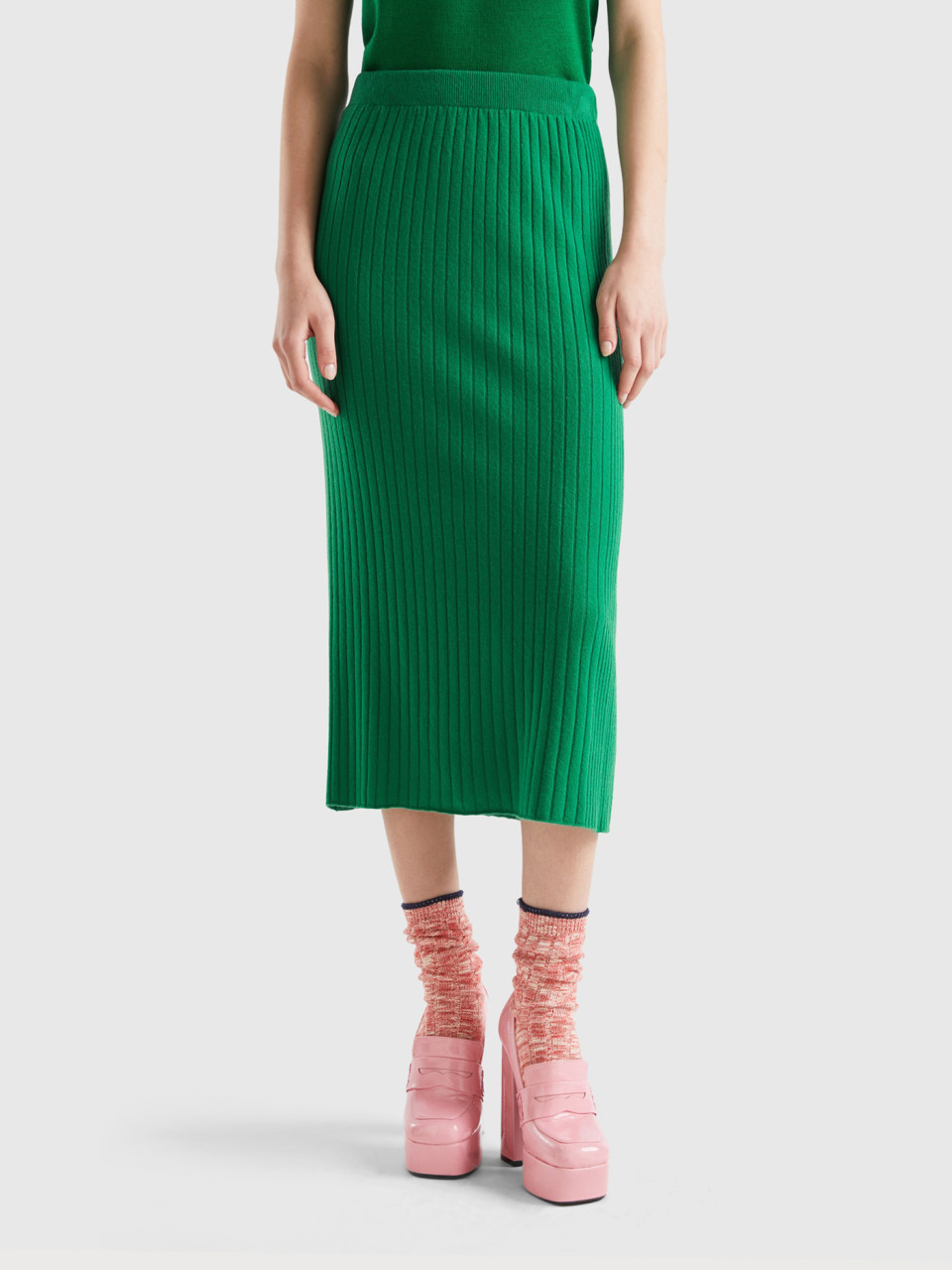 Benetton, Knit Pencil Skirt, Green, Women
