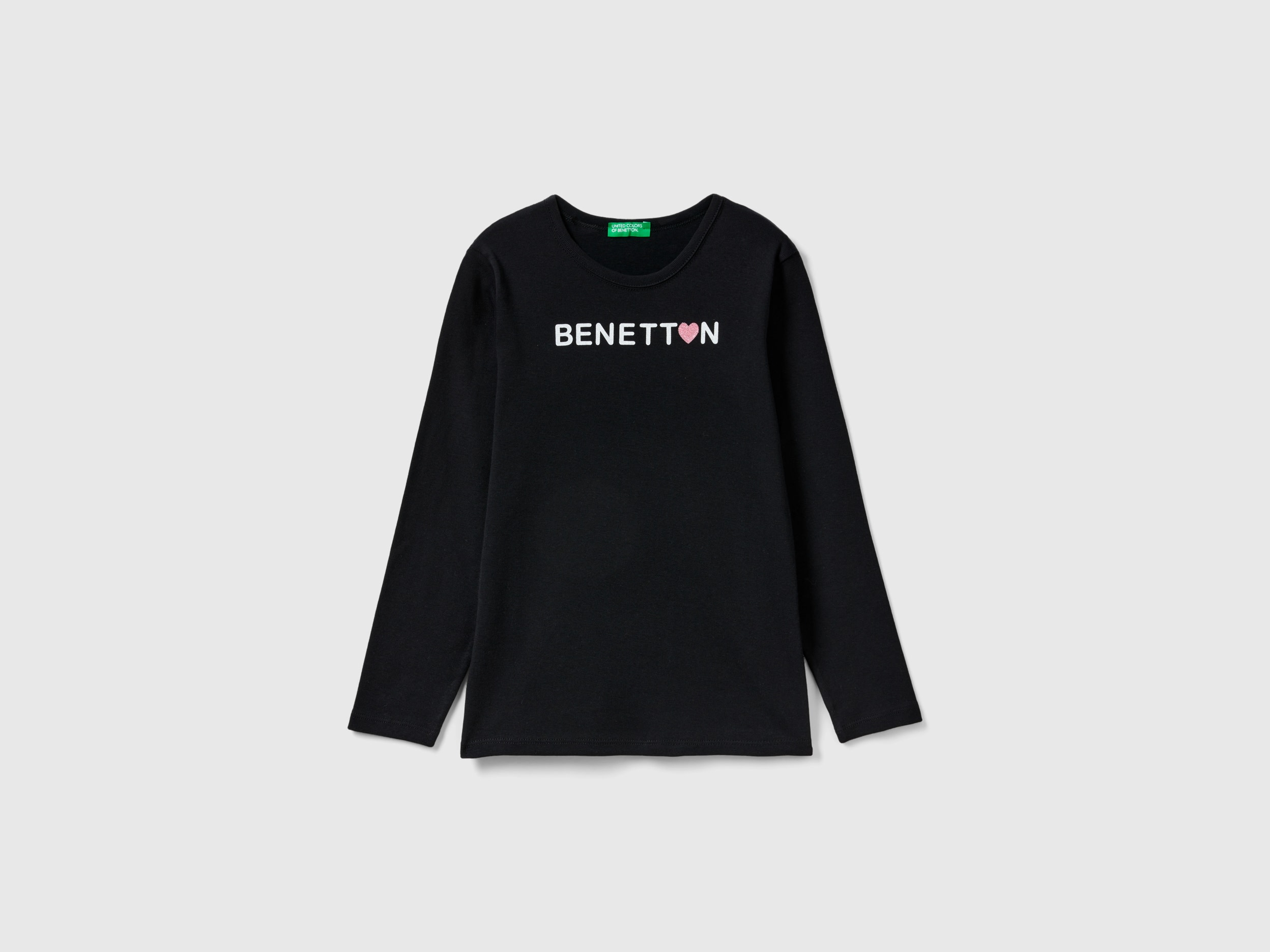 Image of Benetton, Long Sleeve T-shirt With Glitter Print, size 2XL, Black, Kids
