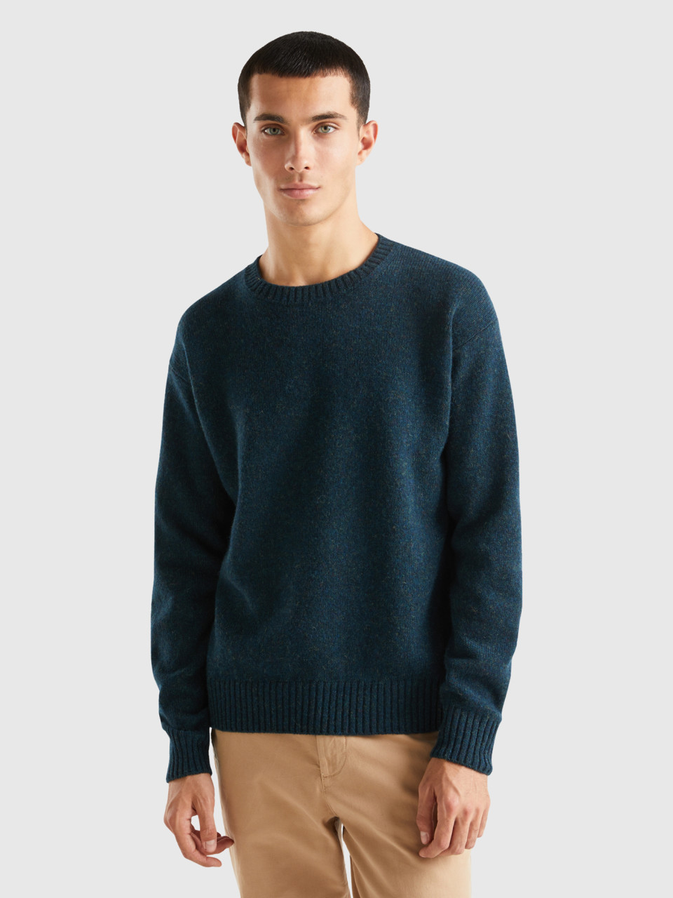 Benetton, Crew Neck Sweater In Pure Shetland Wool, Dark Blue, Men