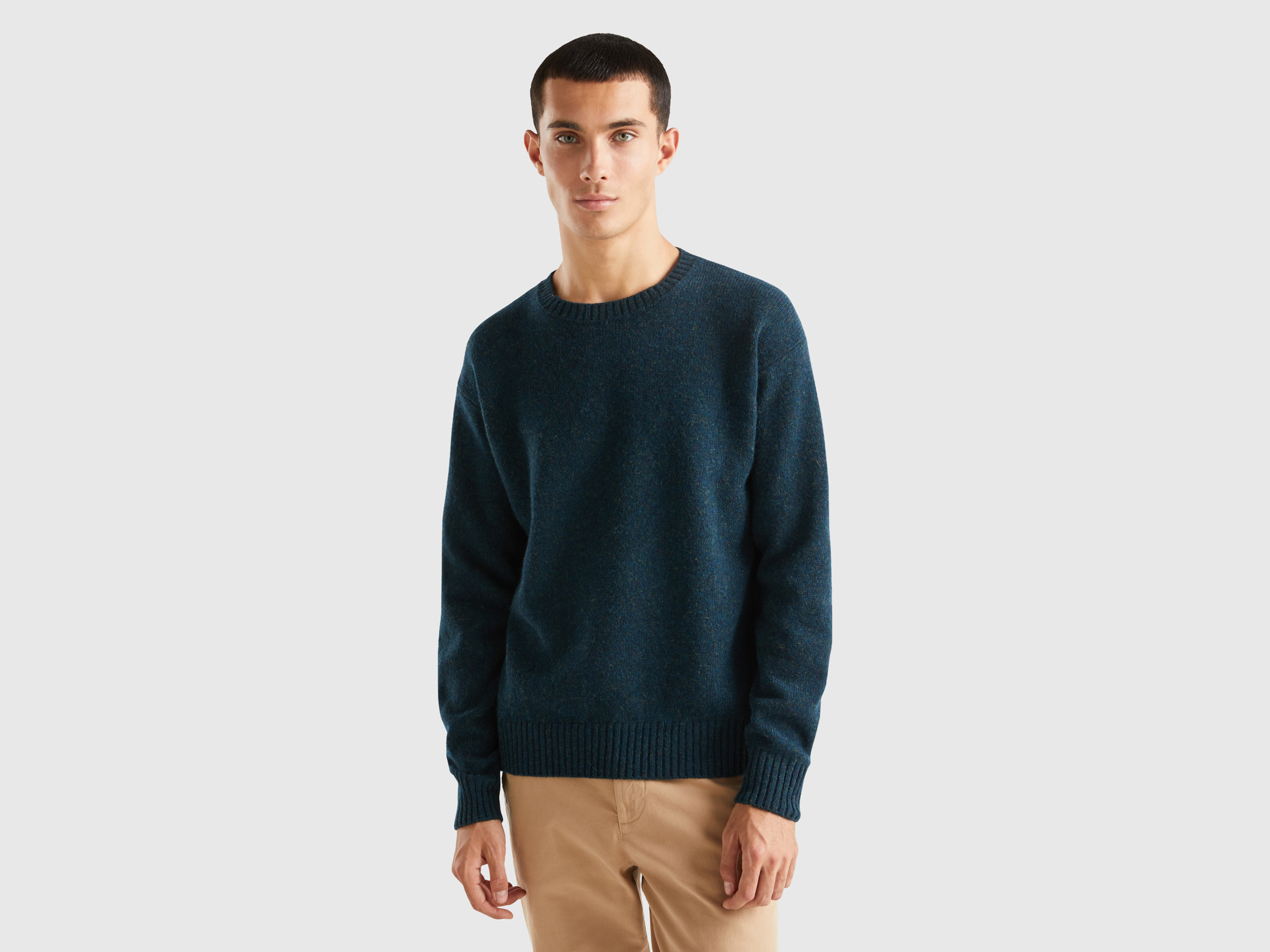 Benetton, Crew Neck Sweater In Pure Shetland Wool, size XXL, Dark Blue, Men