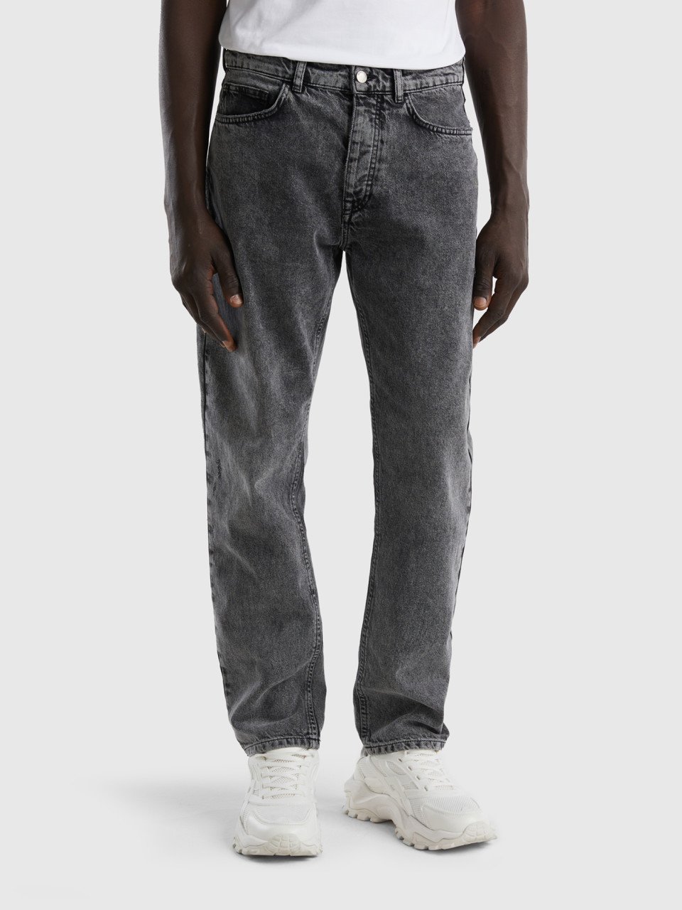 Benetton, Five-pocket-jeans Mit Used-effekt, Schwarz, male
