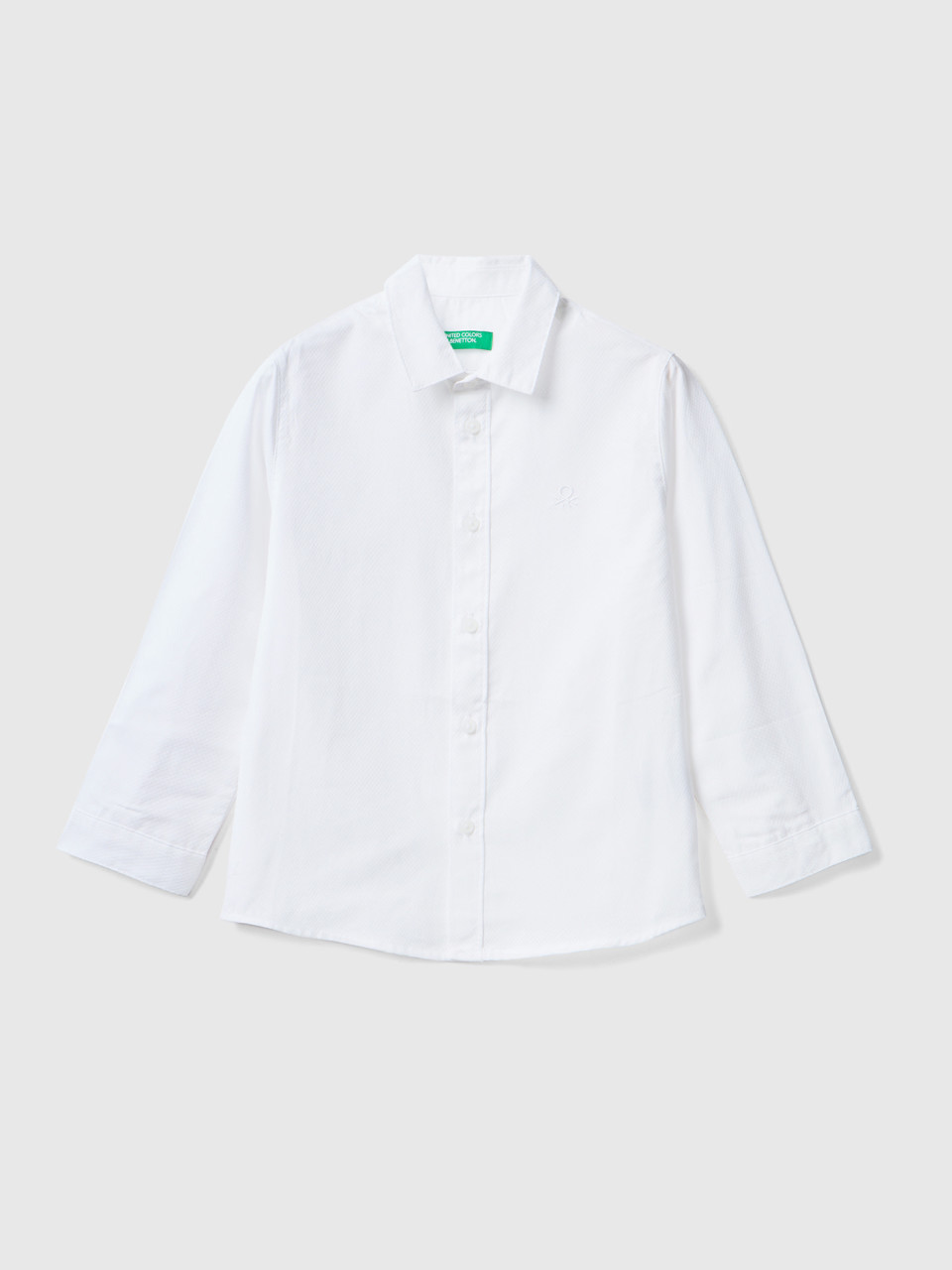 Benetton, Camisa Clásica De 100 % Algodón, Blanco, Niños