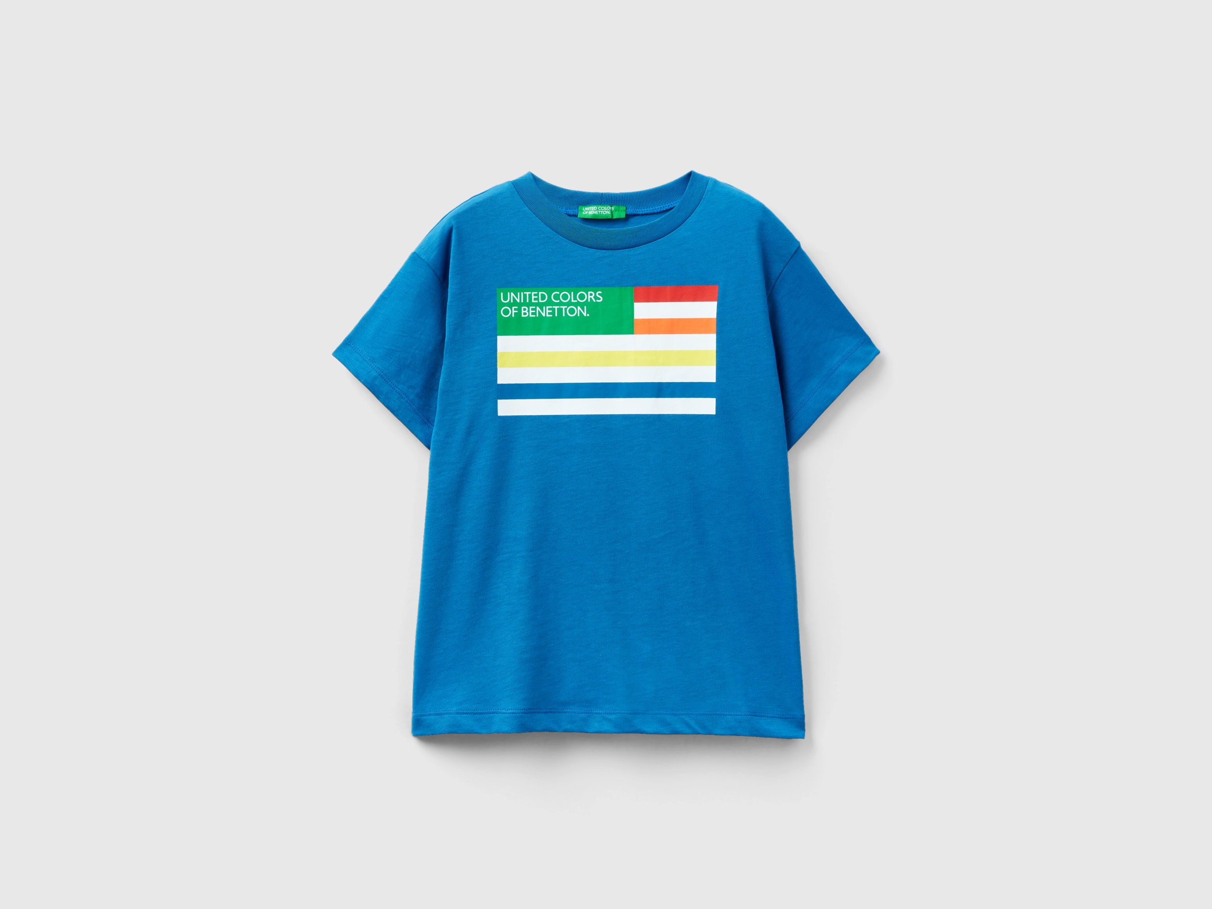 Image of Benetton, 100% Organic Cotton T-shirt, size 2XL, Blue, Kids