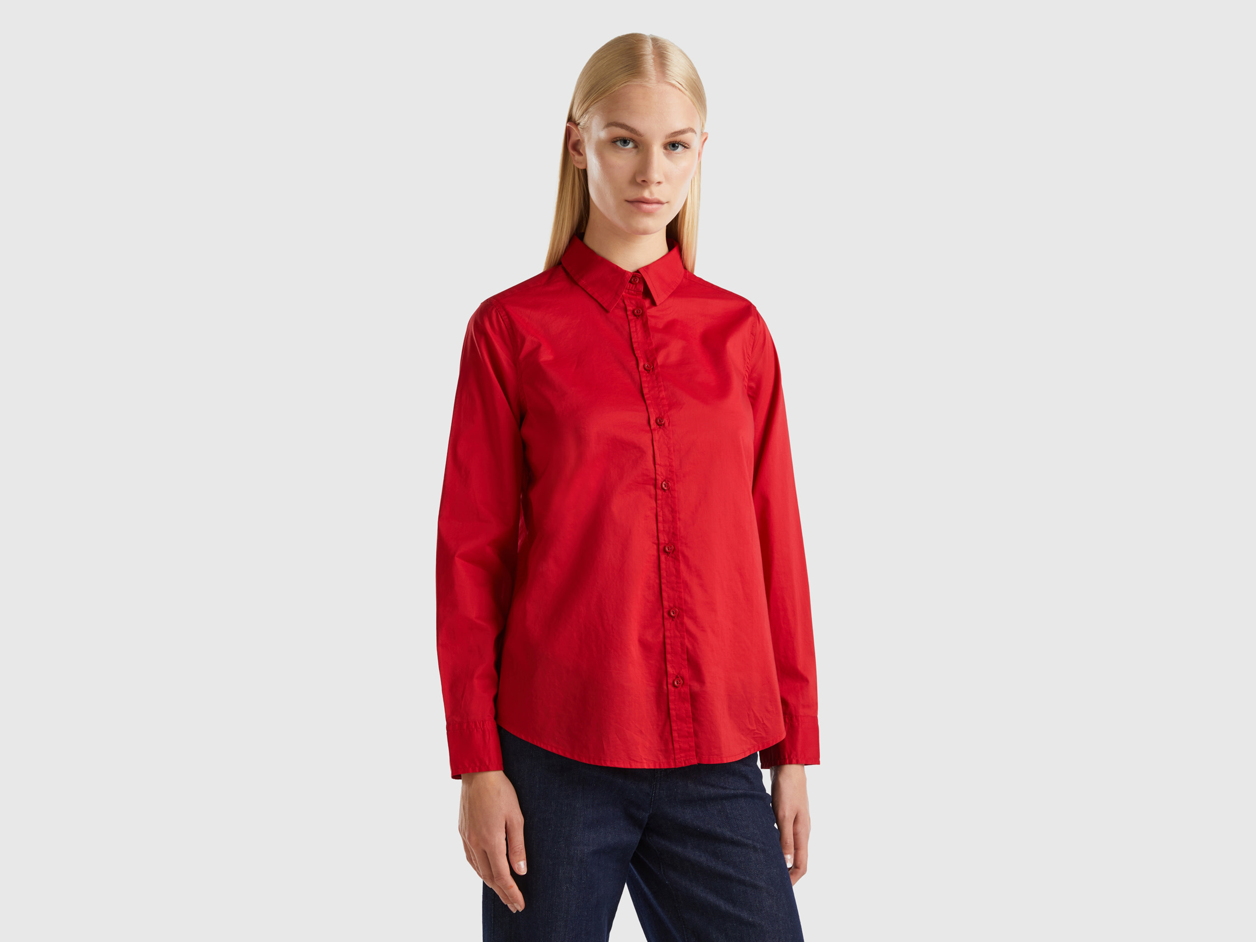 Benetton, Shirt In Lightweight Cotton, size M, Red, Women