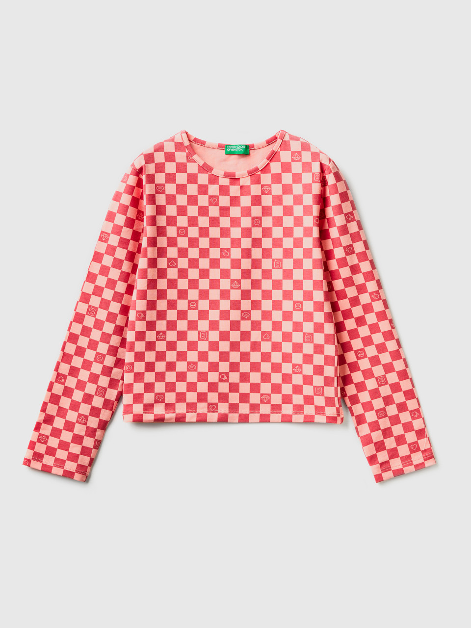 Benetton, Checkered Stretch Cotton T-shirt, Red, Kids