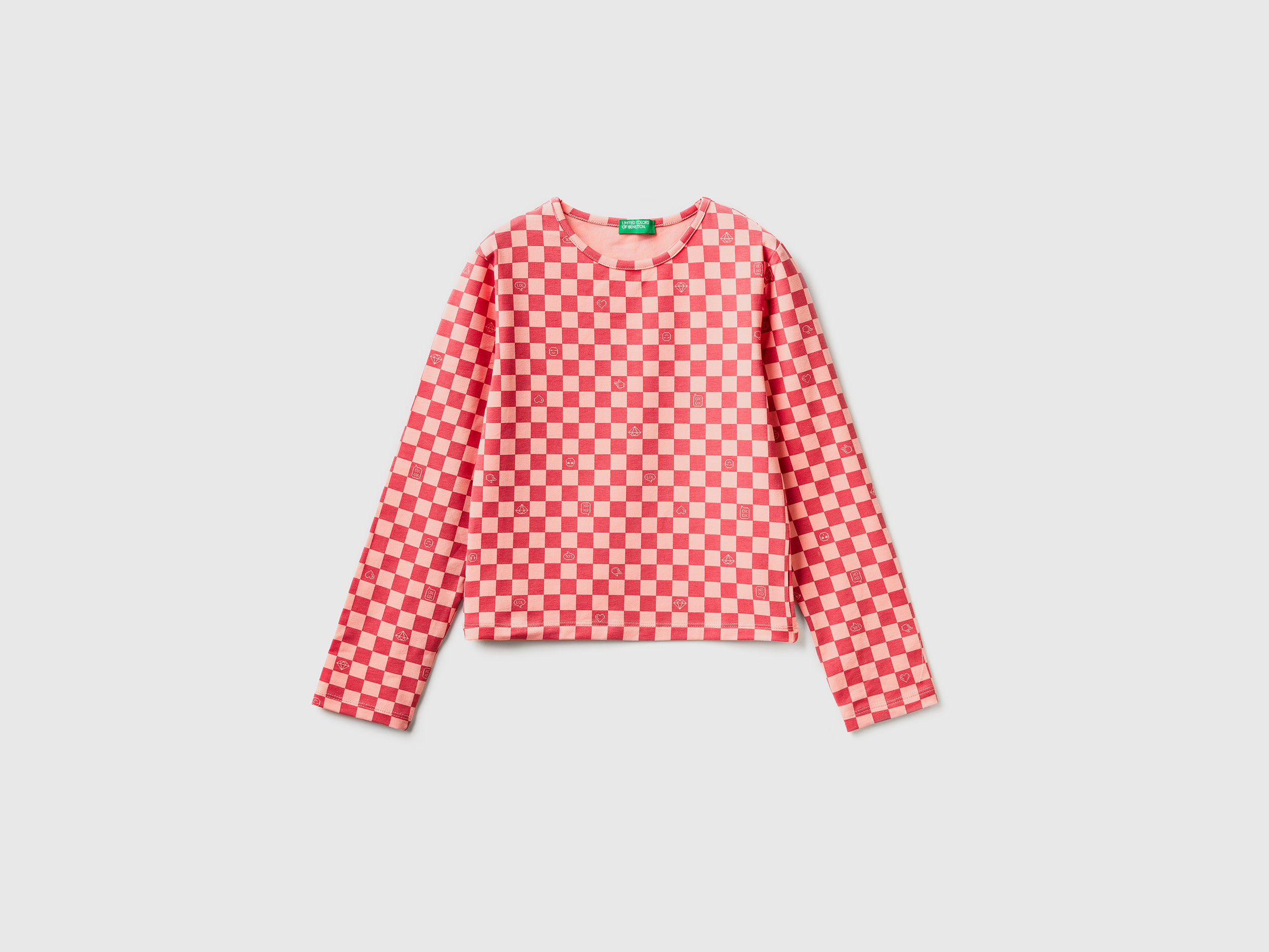 Benetton, Checkered Stretch Cotton T-shirt, size M, Red, Kids