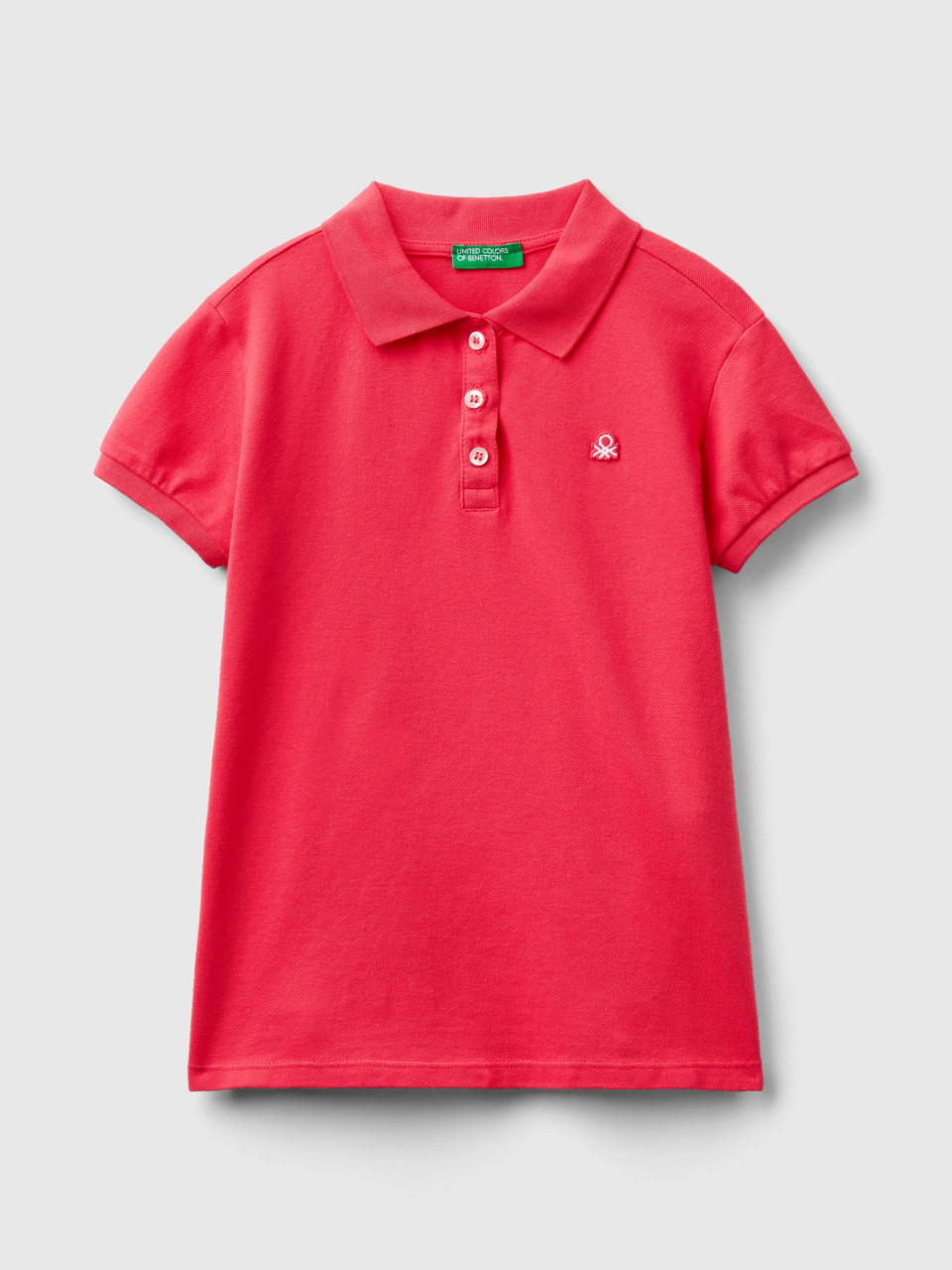 Benetton, Short Sleeve Polo In Organic Cotton, Fuchsia, Kids