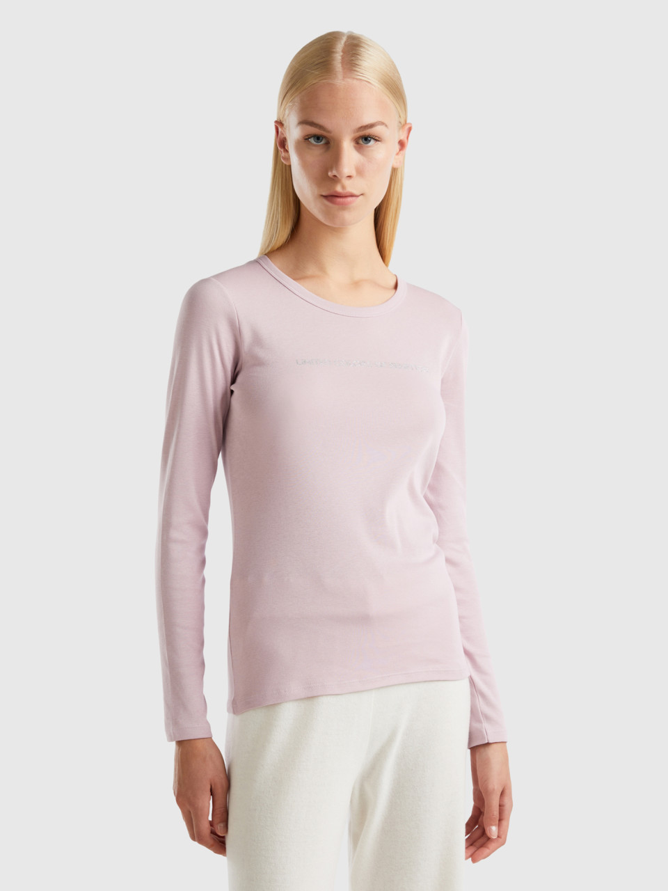 Benetton, Long Sleeve Lilac T-shirt, Lilac, Women