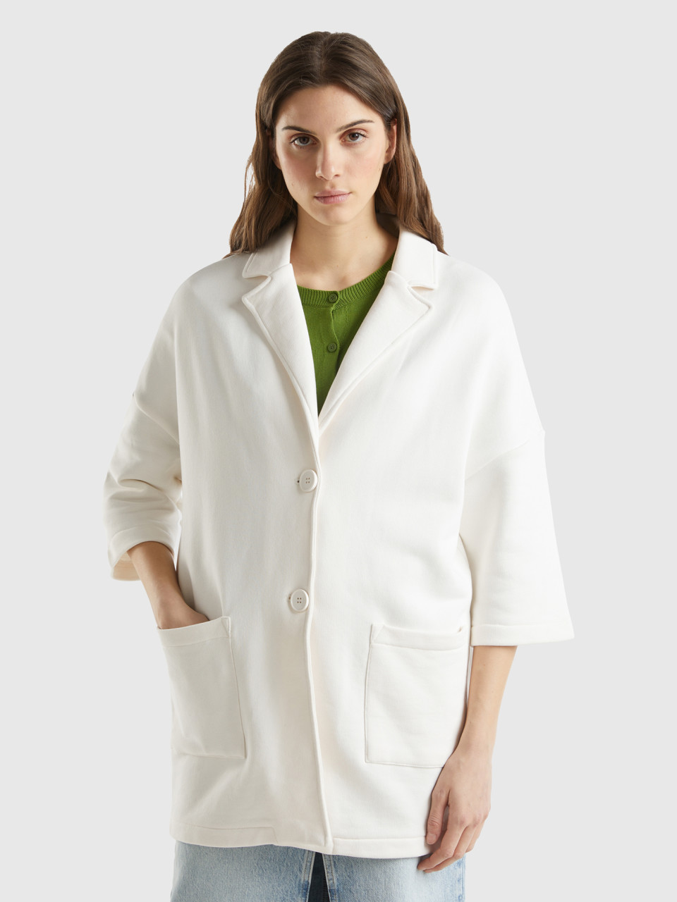Benetton, Sweatshirt Coat, Creamy White, Women