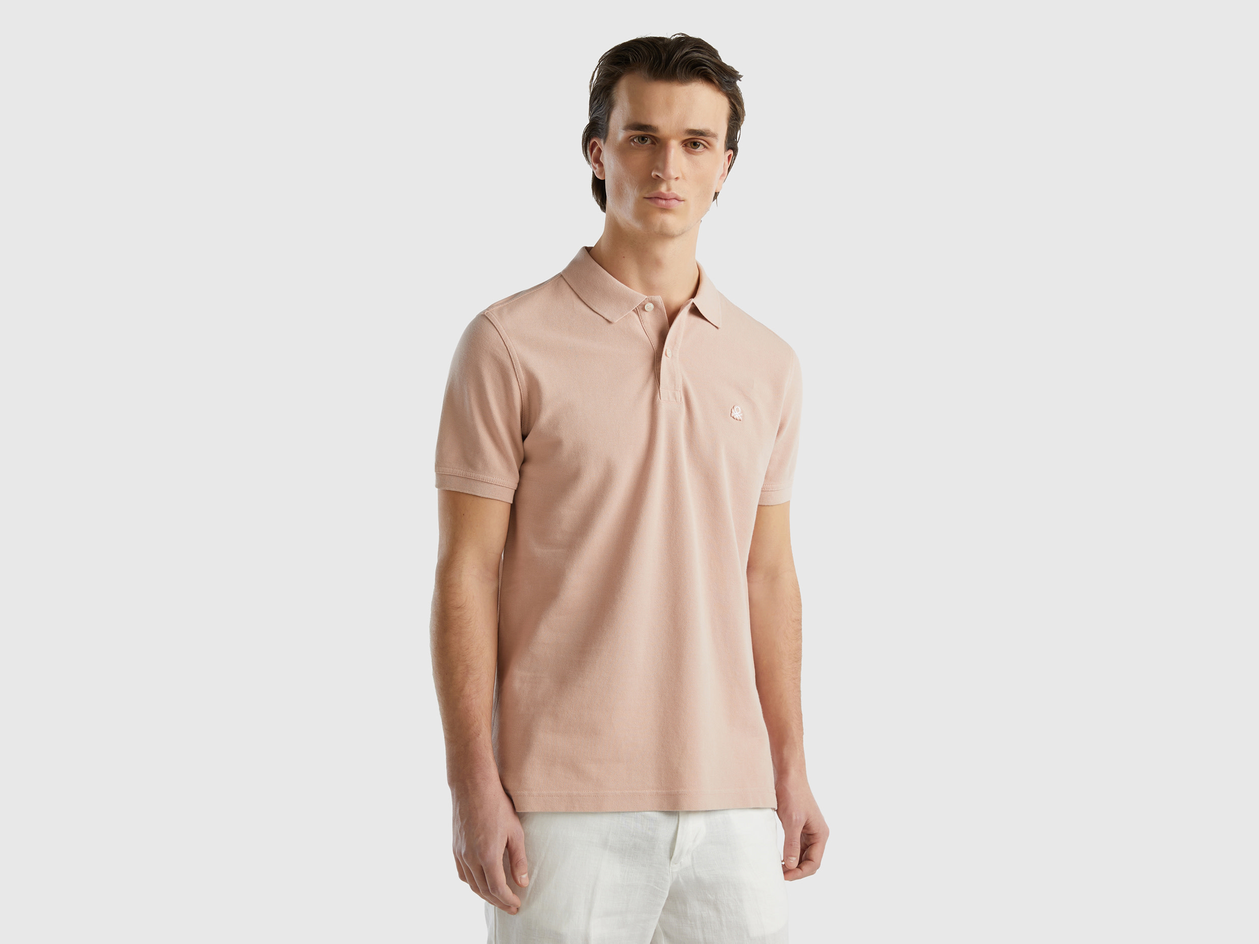 Benetton, Pink Regular Fit Polo, size M, Nude, Men