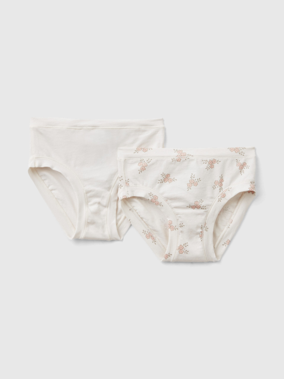 Benetton, Two Pairs Of Underwear In Stretch Organic Cotton, Creamy White, Kids
