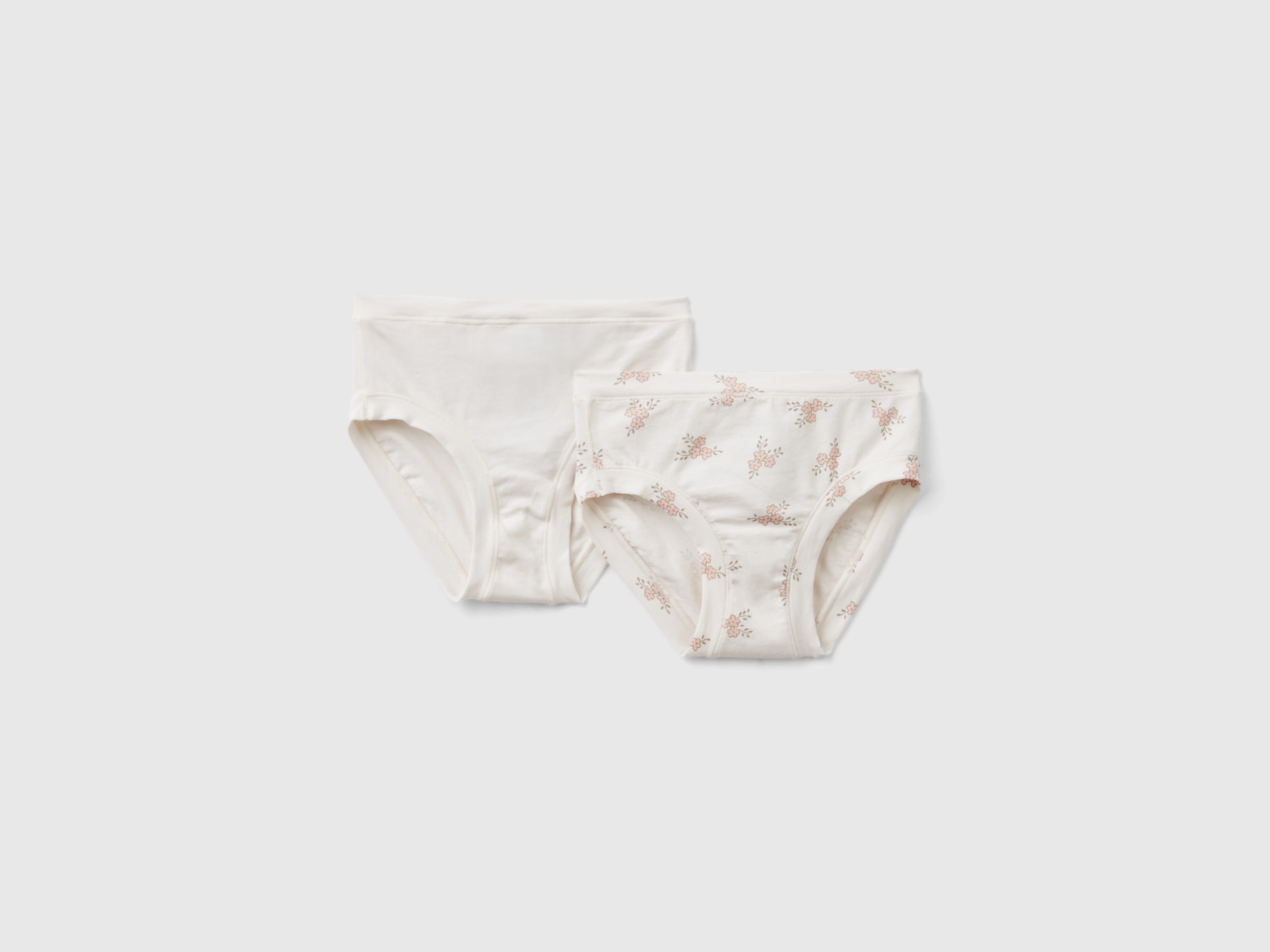 Image of Benetton, Two Pairs Of Underwear In Stretch Organic Cotton, size XXS-XS, Creamy White, Kids