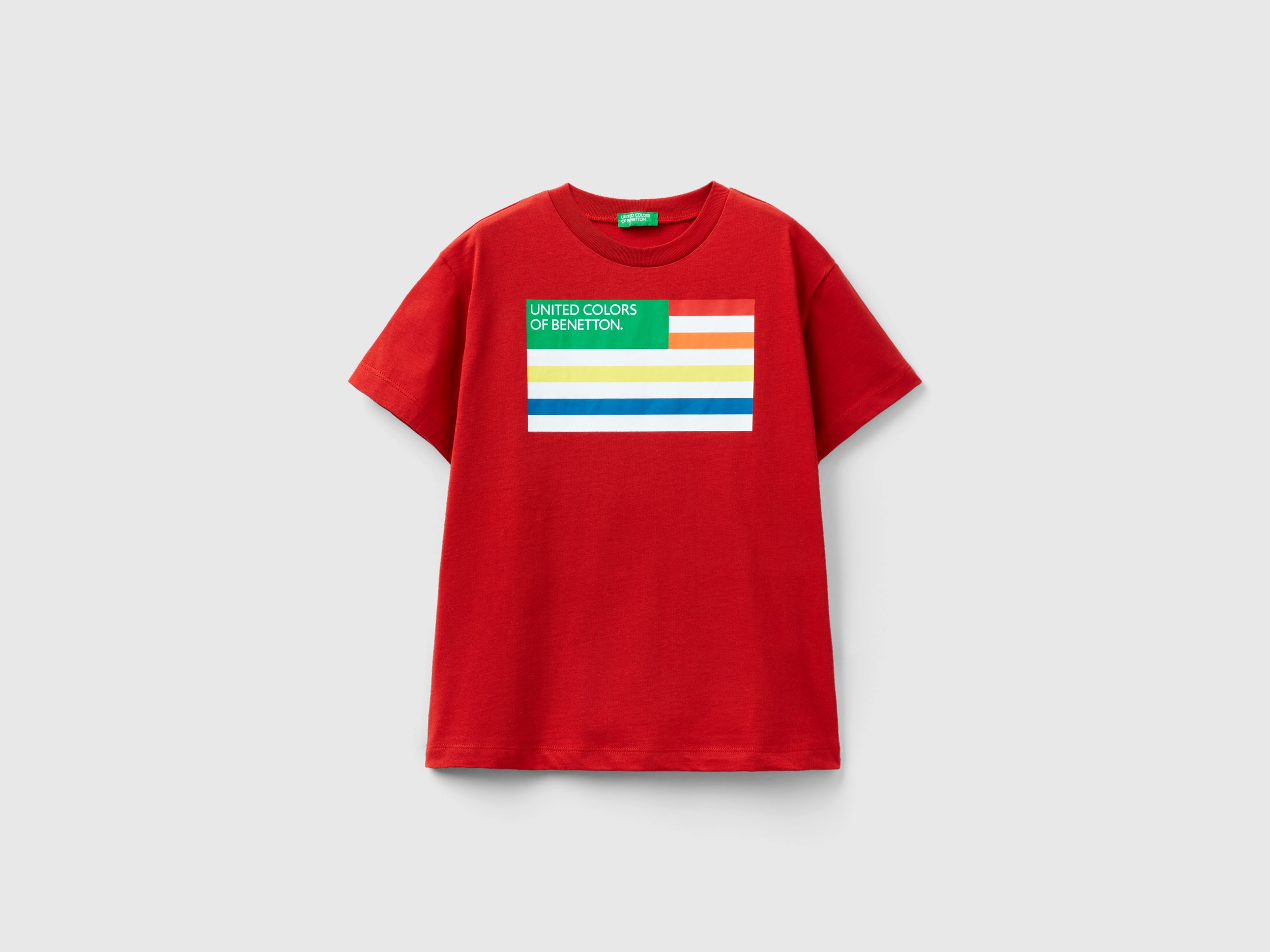 Image of Benetton, 100% Organic Cotton T-shirt, size S, Brick Red, Kids
