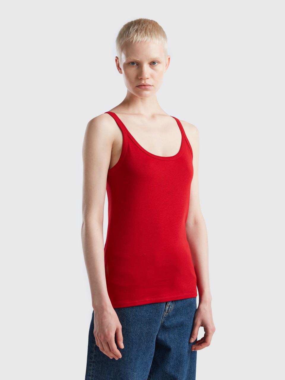 Benetton, Ribbed Tank Top, Red, Women