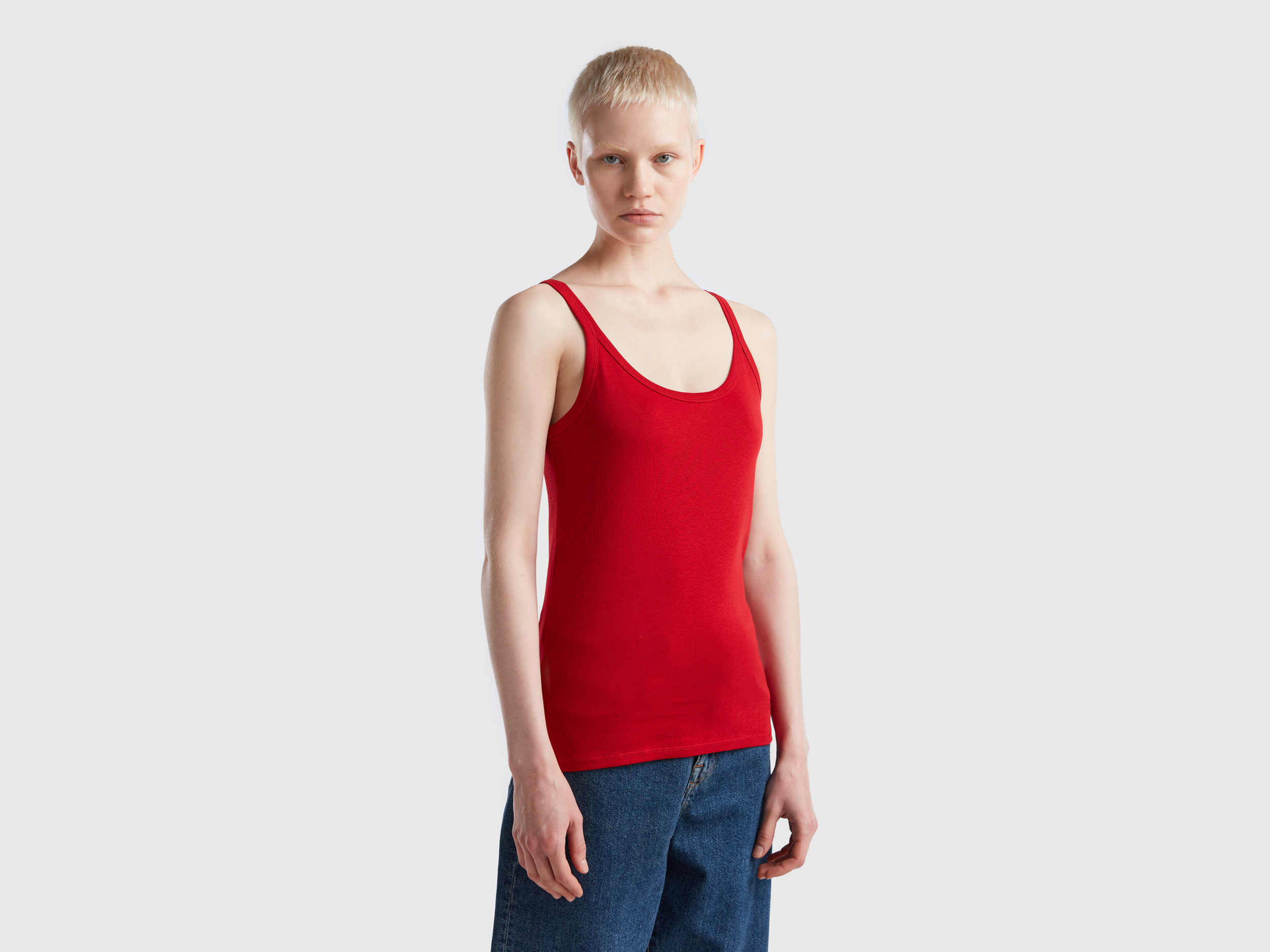 Benetton, Ribbed Tank Top, size M, Red, Women