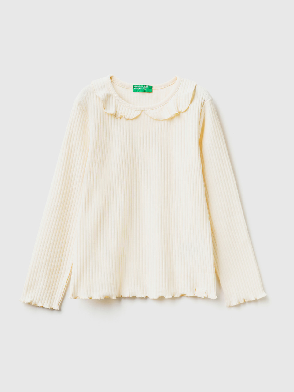 Benetton, Long Sleeve T-shirt With Collar, Creamy White, Kids
