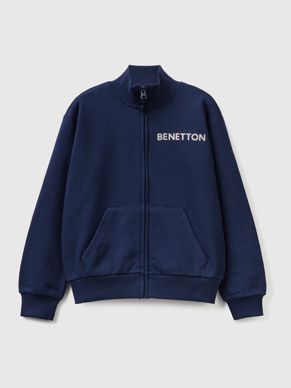 Benetton, Sweatshirt With Zip And Collar, Dark Blue, Kids