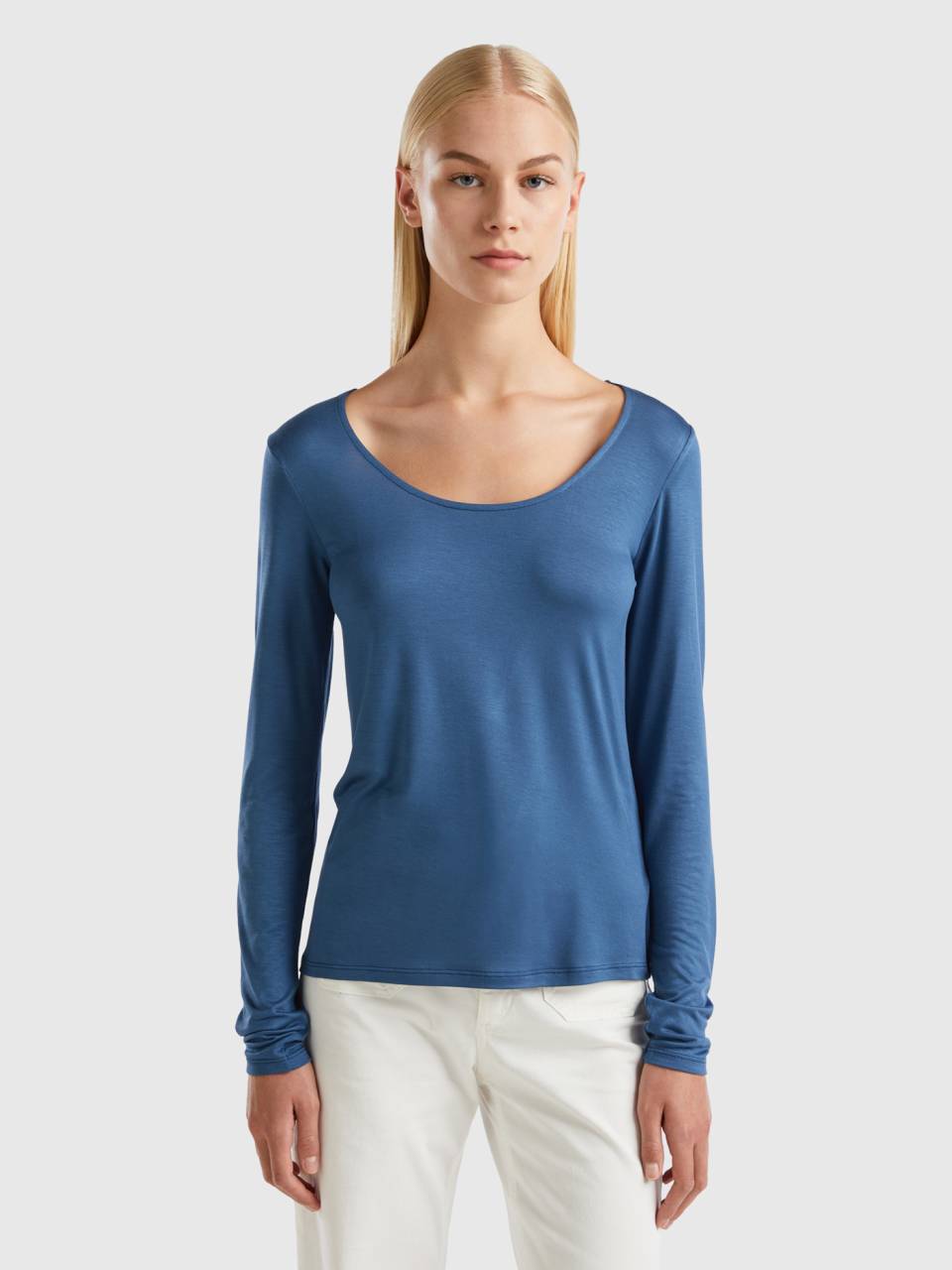 sustainable in T-shirt Force viscose Air | Blue - Benetton stretch