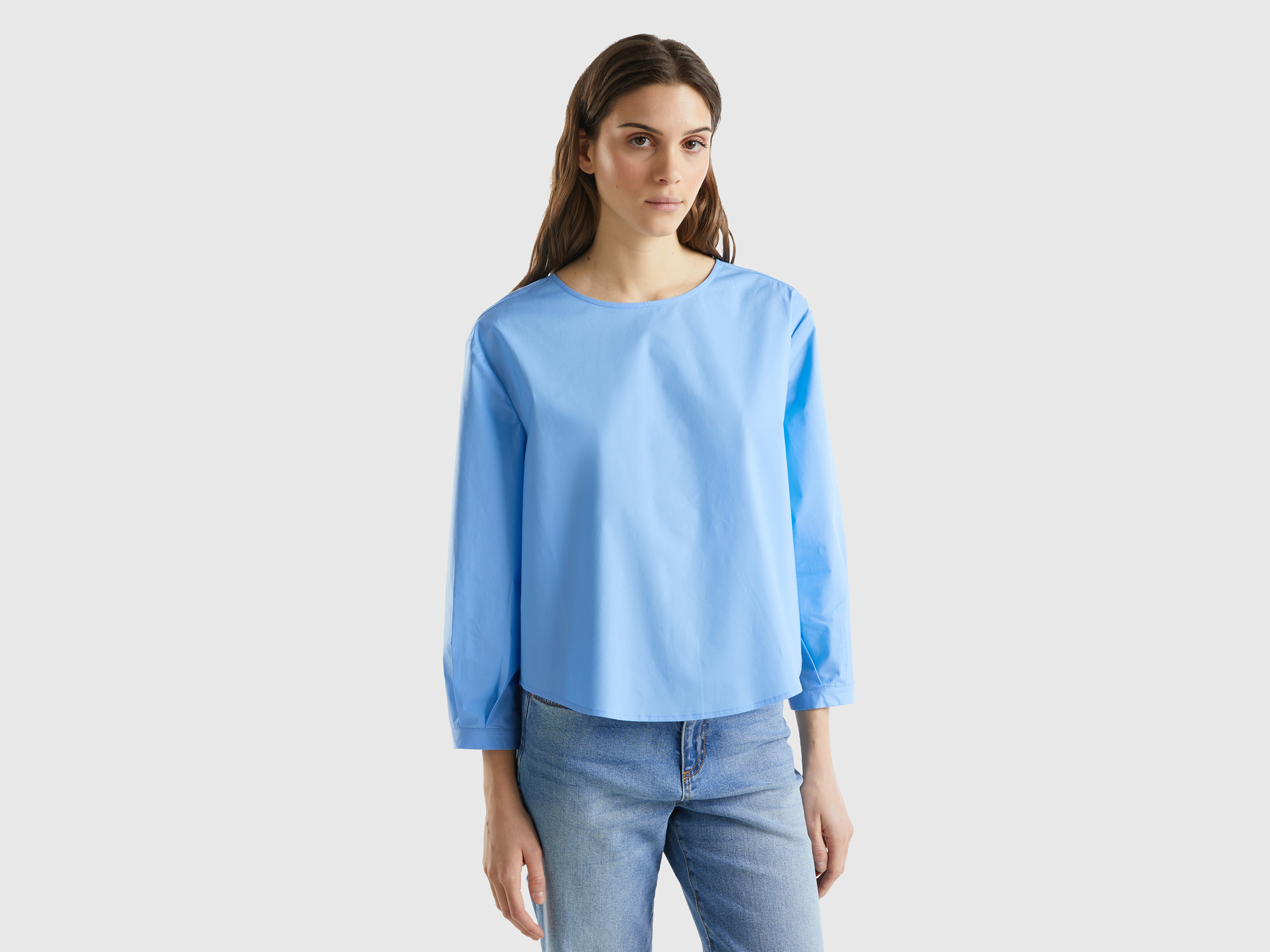 Benetton, Lightweight Cotton Blouse, size XL, Light Blue, Women