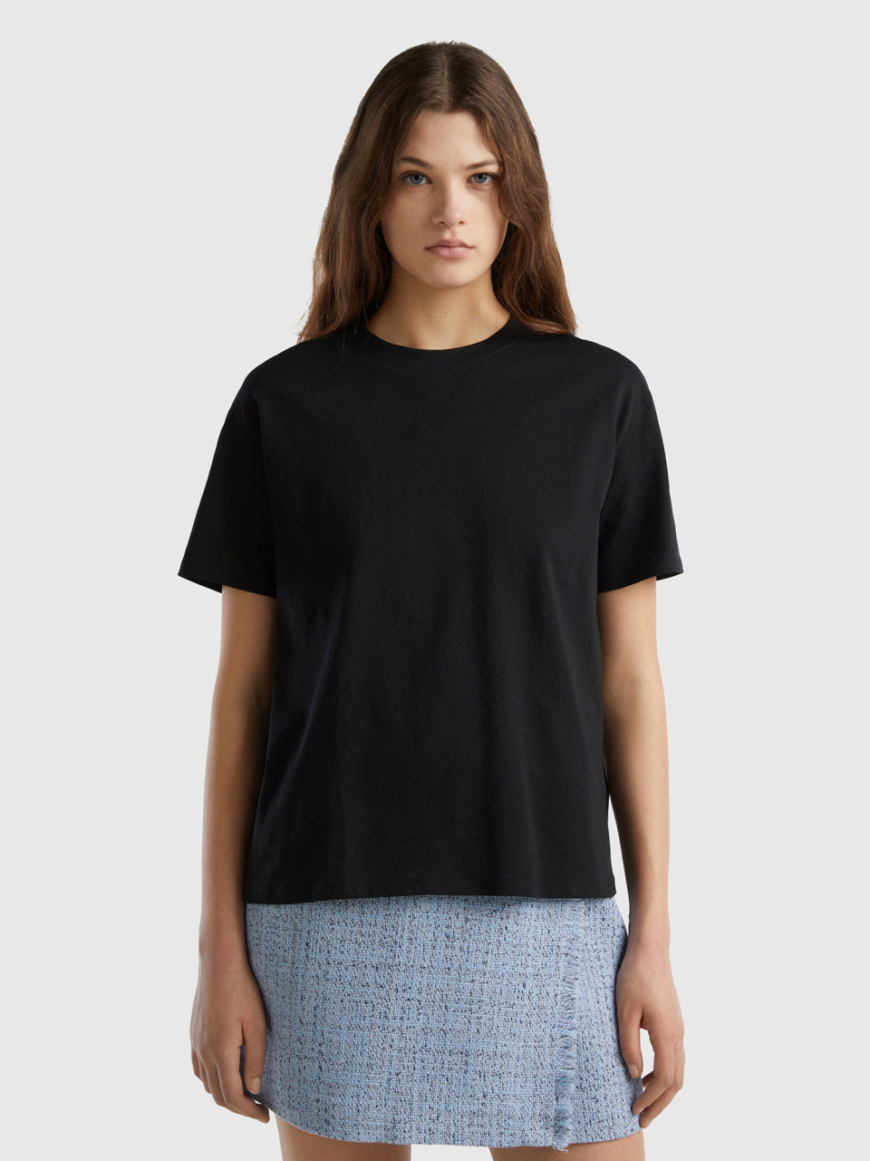Benetton, Short Sleeve 100% Cotton T-shirt, Black, Women