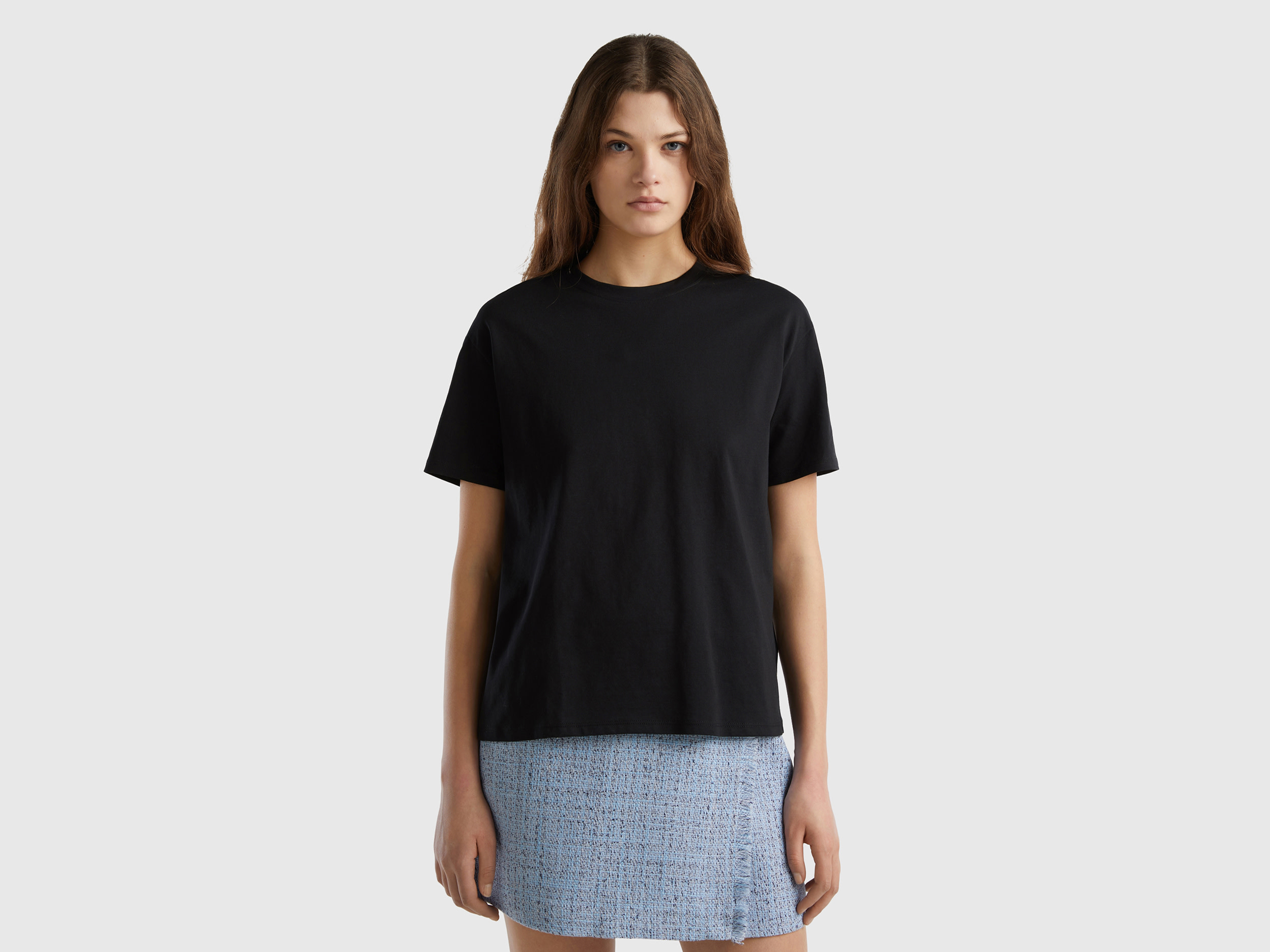 Benetton, Short Sleeve 100% Cotton T-shirt, size L, Black, Women