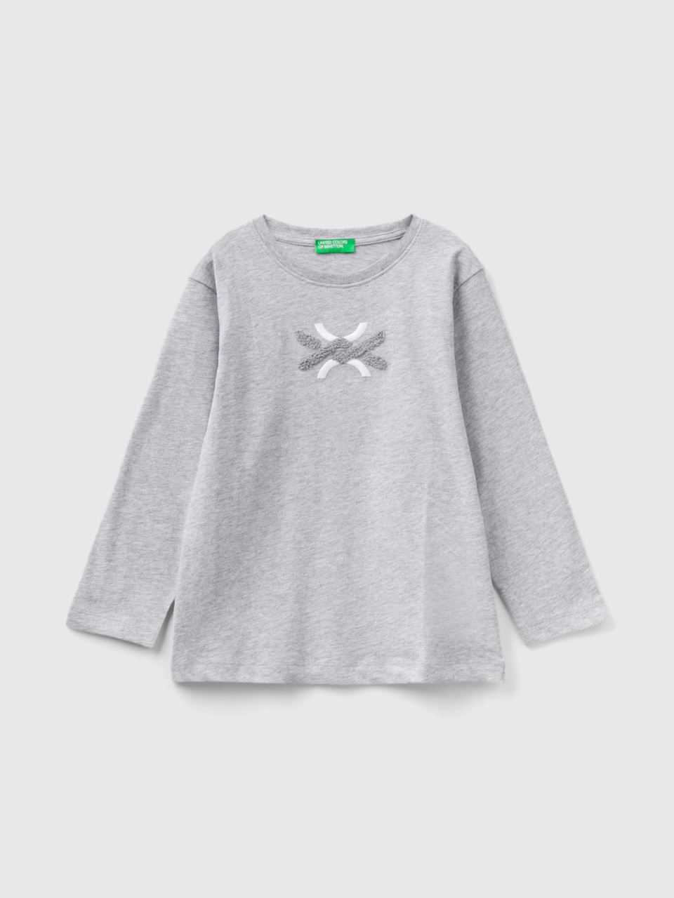Benetton, T-shirt With Terry Embroidery, Gray, Kids